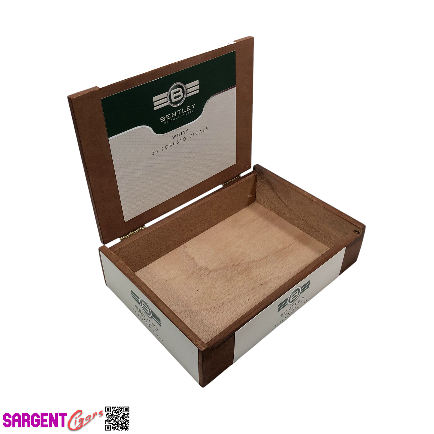 Bentley White Robusto Empty Wooden Cigar Box 8.5x6x2