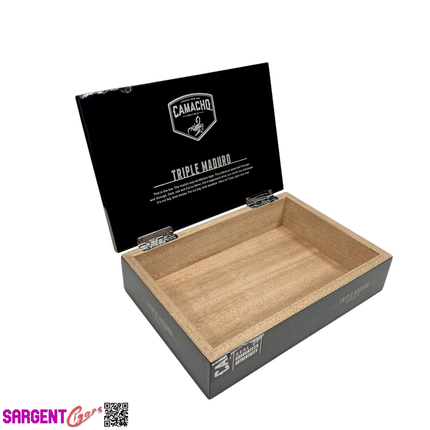 Camacho Triple Maduro Robusto Empty Wooden Cigar Box 8.75x6x2