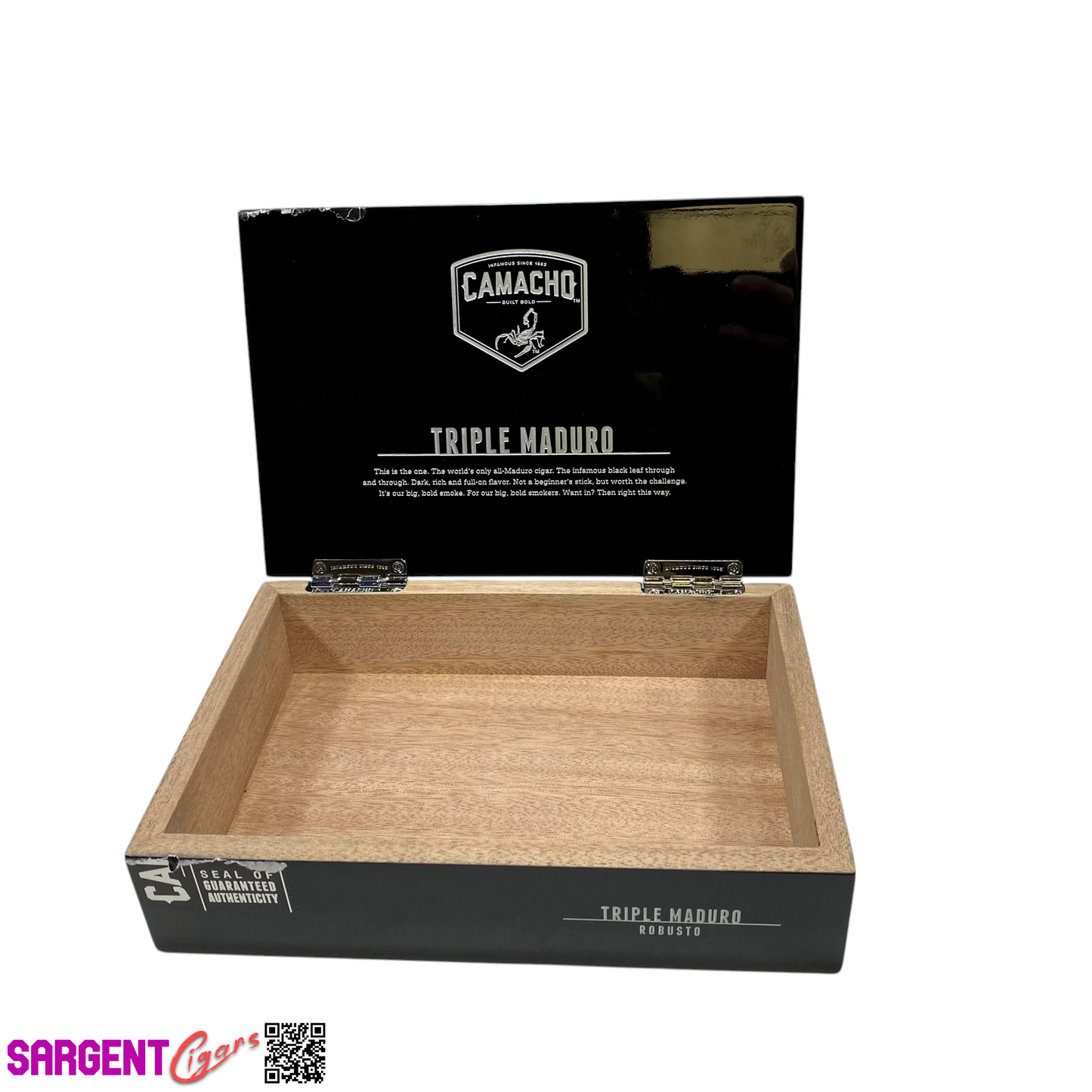 Camacho Triple Maduro Robusto Empty Wooden Cigar Box 8.75x6x2