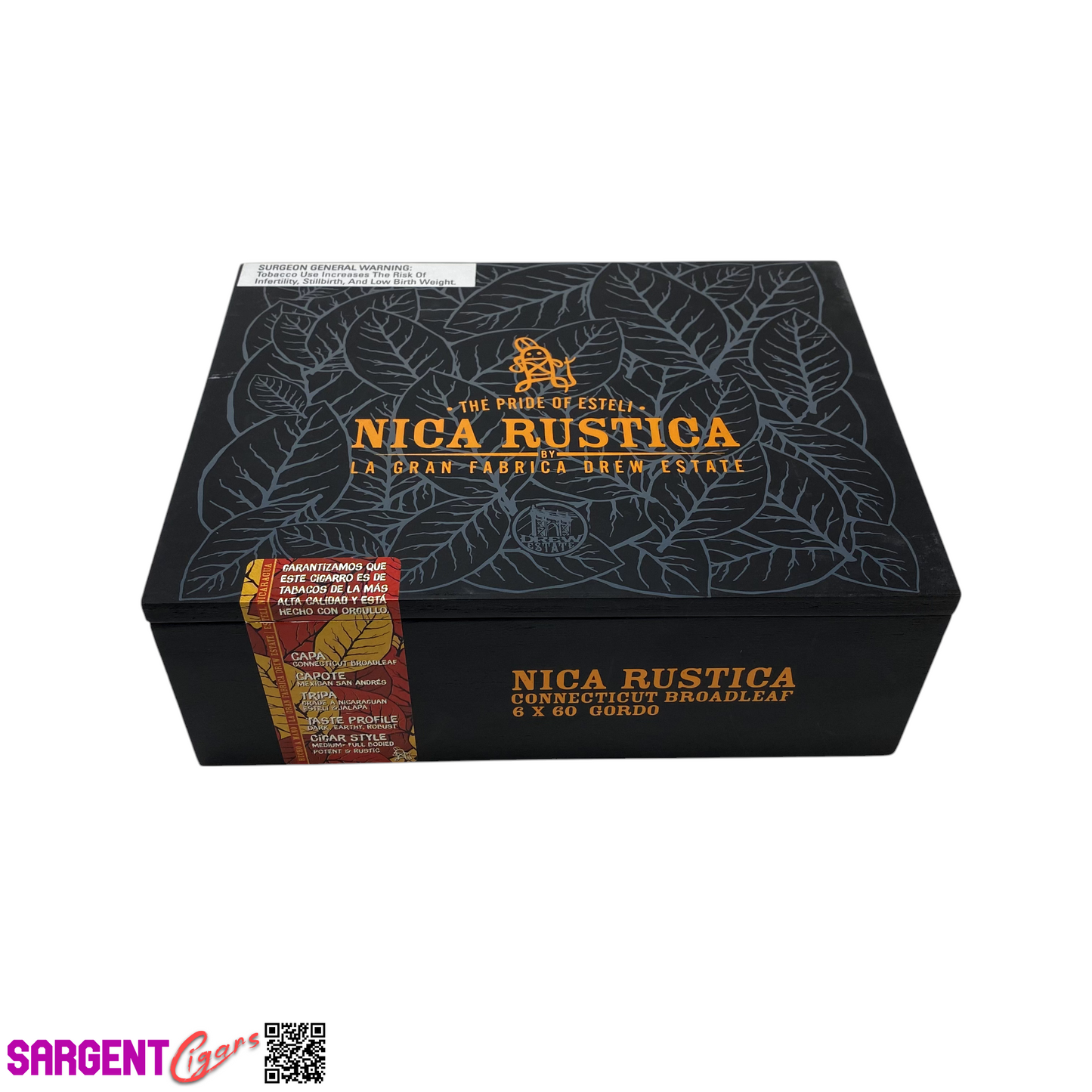 Nica Rustica Gordo Empty Wooden Cigar Box 9x6.75x3.25