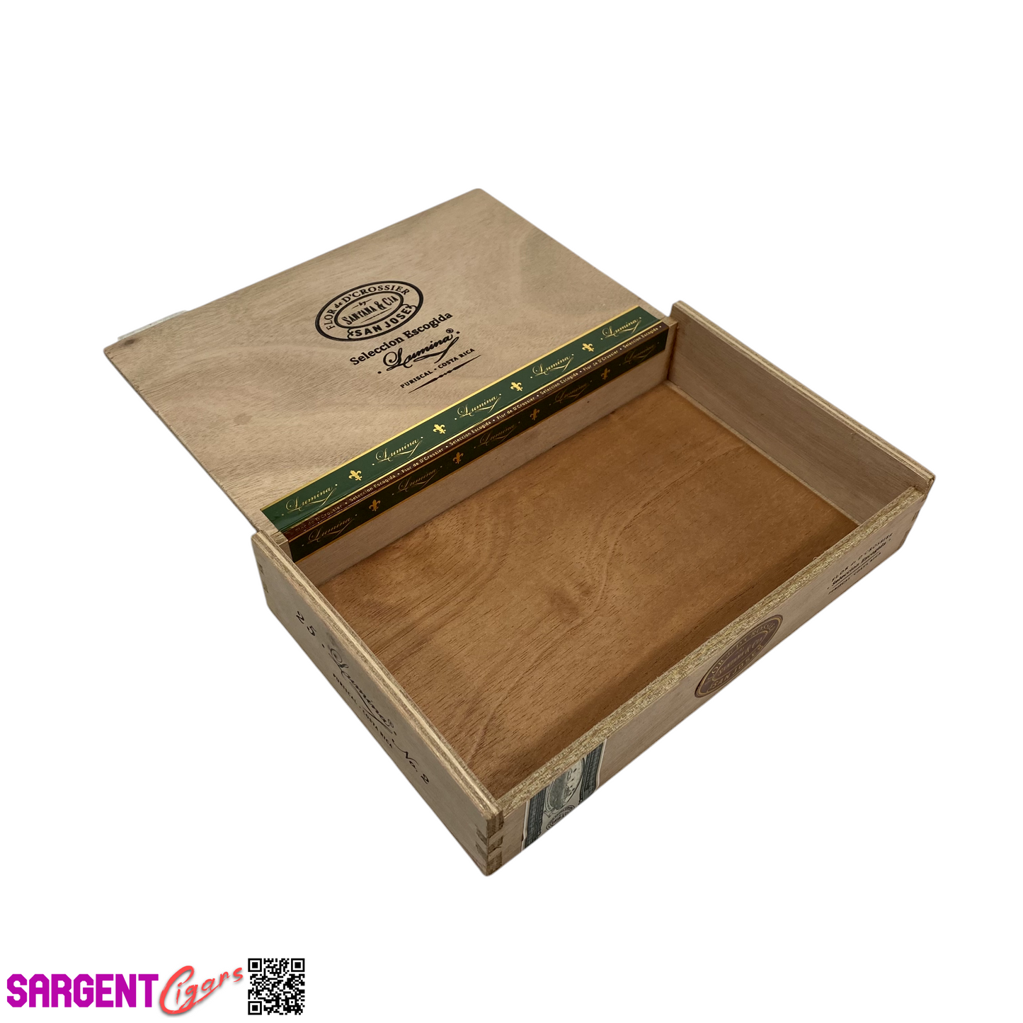 Flor De D'Crossier Hermosos No2 Empty Wooden Cigar Box 10.5x6.5x2