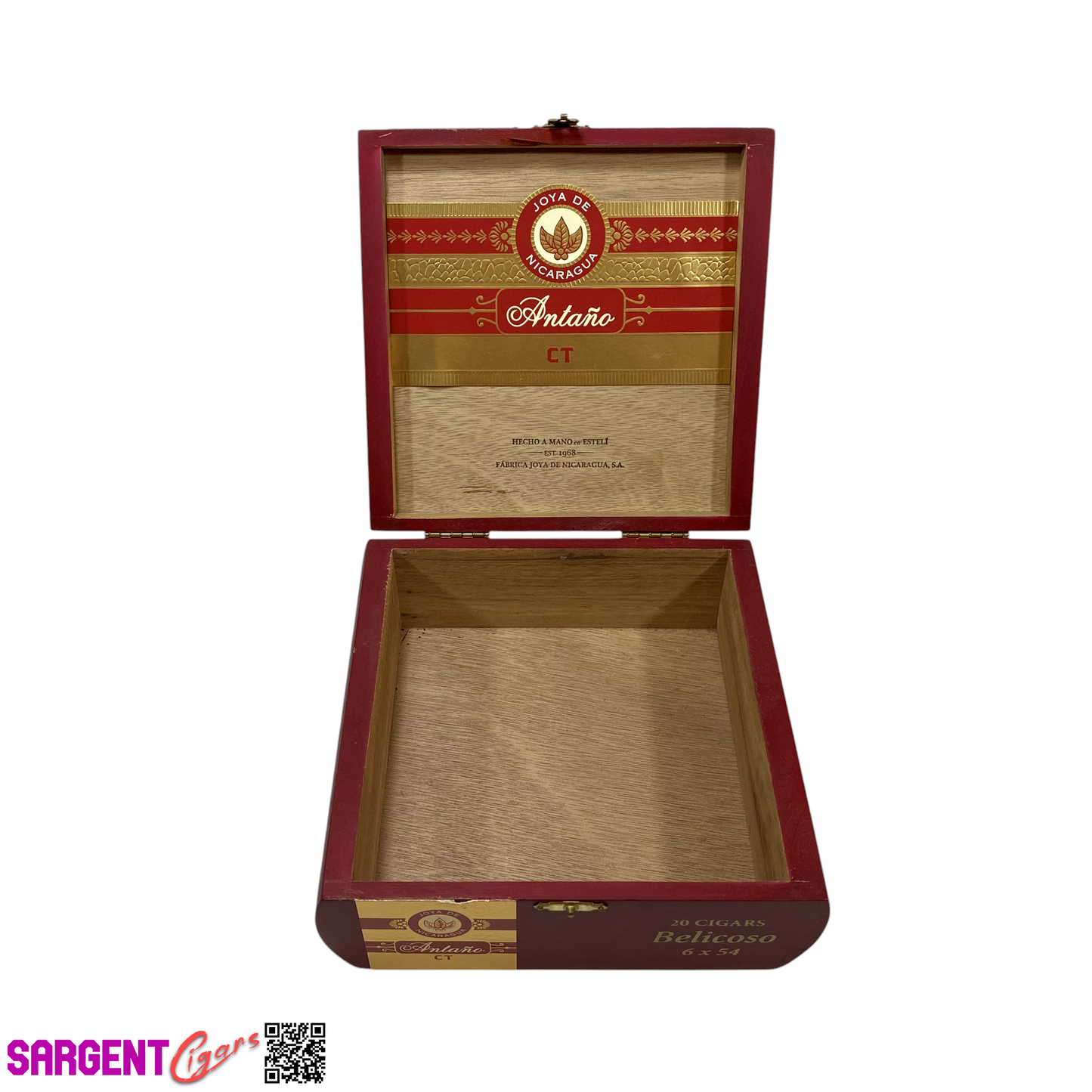Joya De Nicaragua Antano Connecticut Belicoso Empty Wooden Cigar Box 7x6.75x2.75