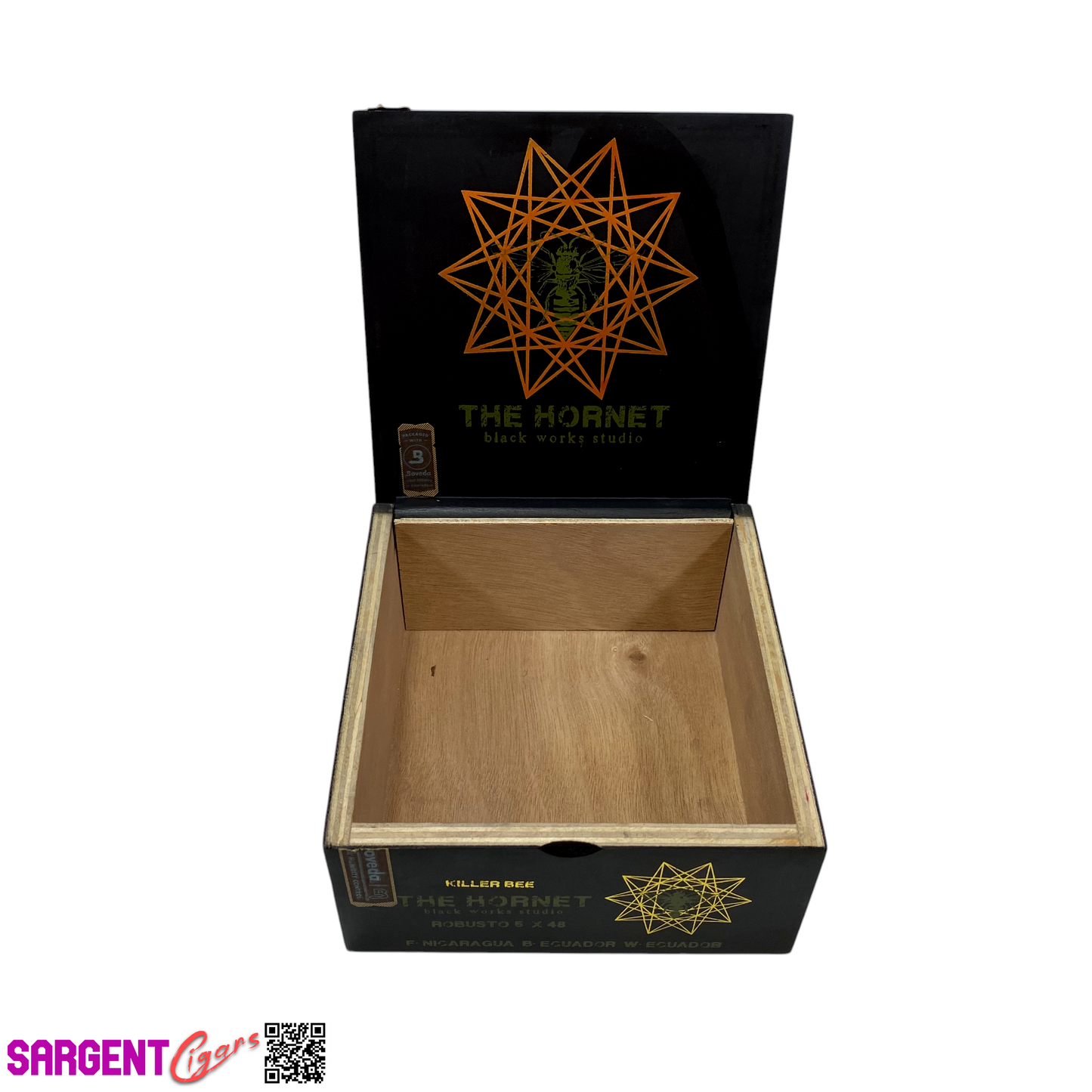 Killer Bee The Hornet Robusto Empty Wooden Cigar Box 6x6x3