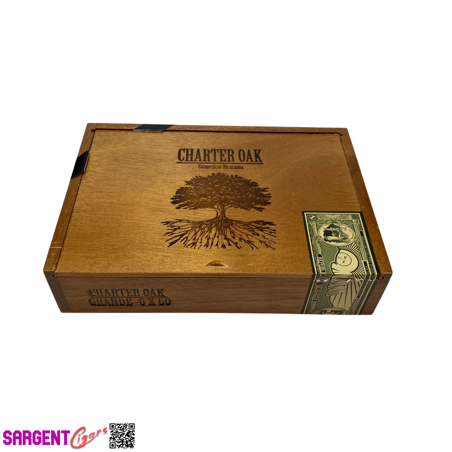 Charter Oak Hab Grande Empty Wooden Cigar Box 9.75x6.75x2.25