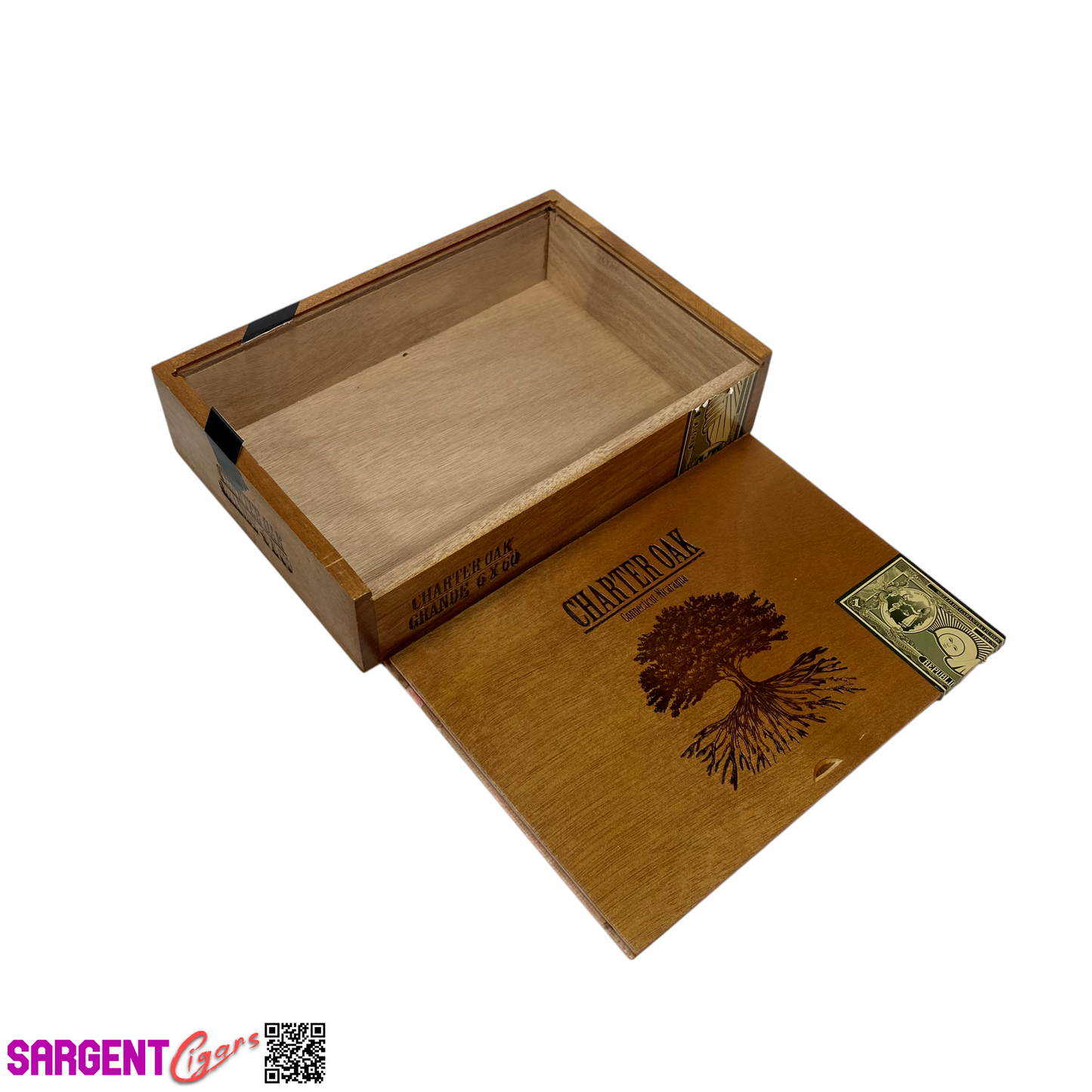 Charter Oak Hab Grande Empty Wooden Cigar Box 9.75x6.75x2.25