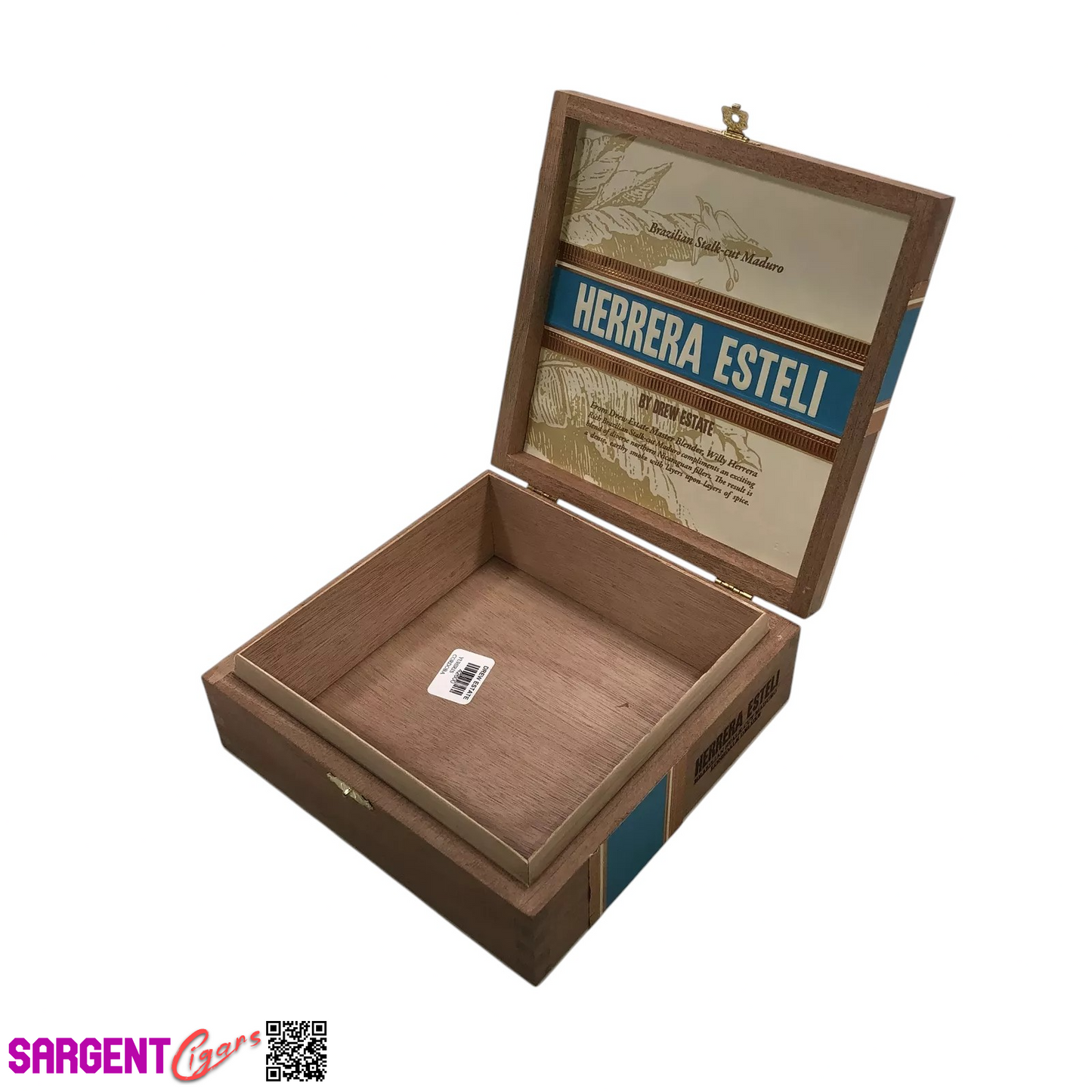 Herrera Esteli Maduro Lonsdale Empty Wooden Cigar Box 7.25x7.25x2.5
