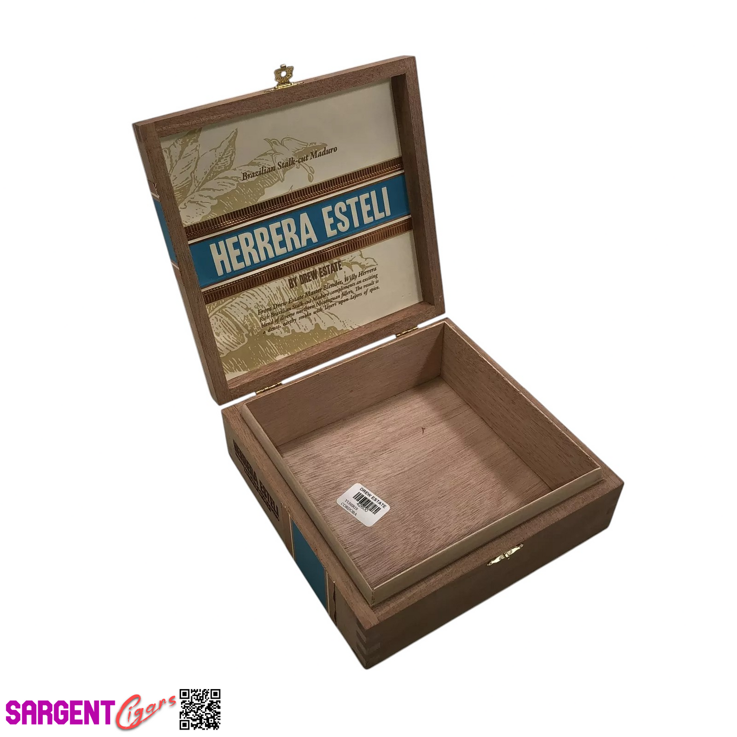 Herrera Esteli Maduro Lonsdale Empty Wooden Cigar Box 7.25x7.25x2.5