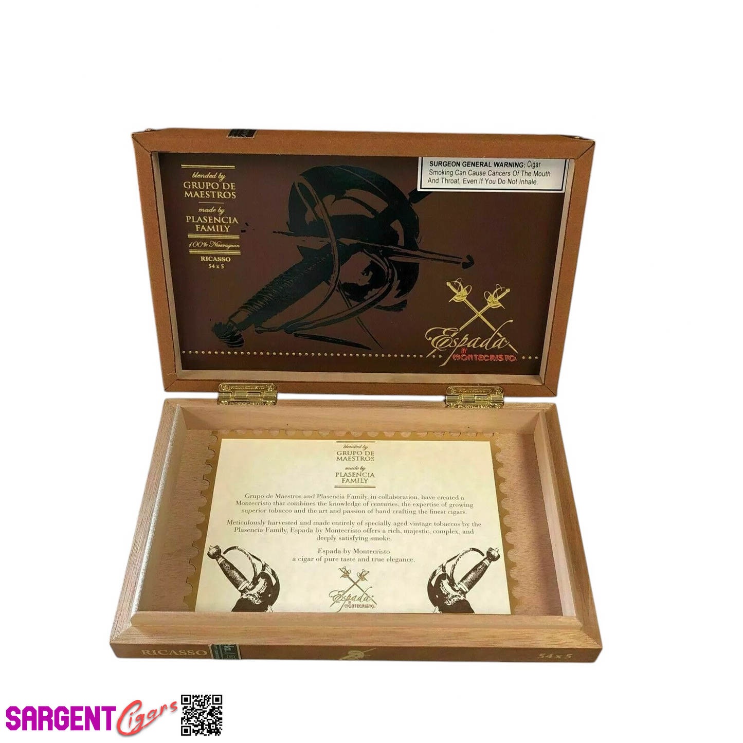 Montecristo Espada Ricasso Empty Wooden Cigar Box 9.5x6x1.5