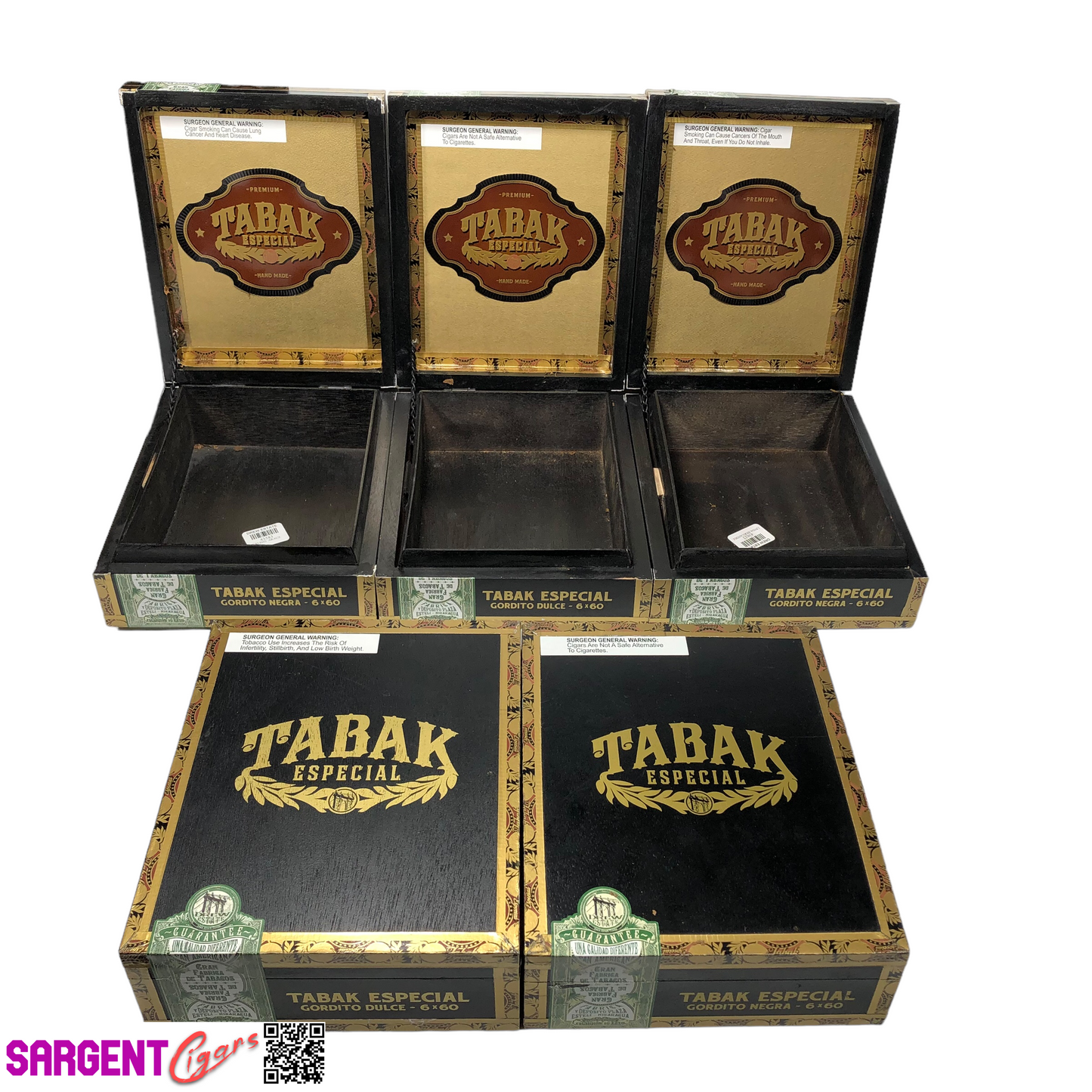 Lot of 5 Tabak Gordito Empty Wooden Cigar Boxes 7x9x2.5 #139