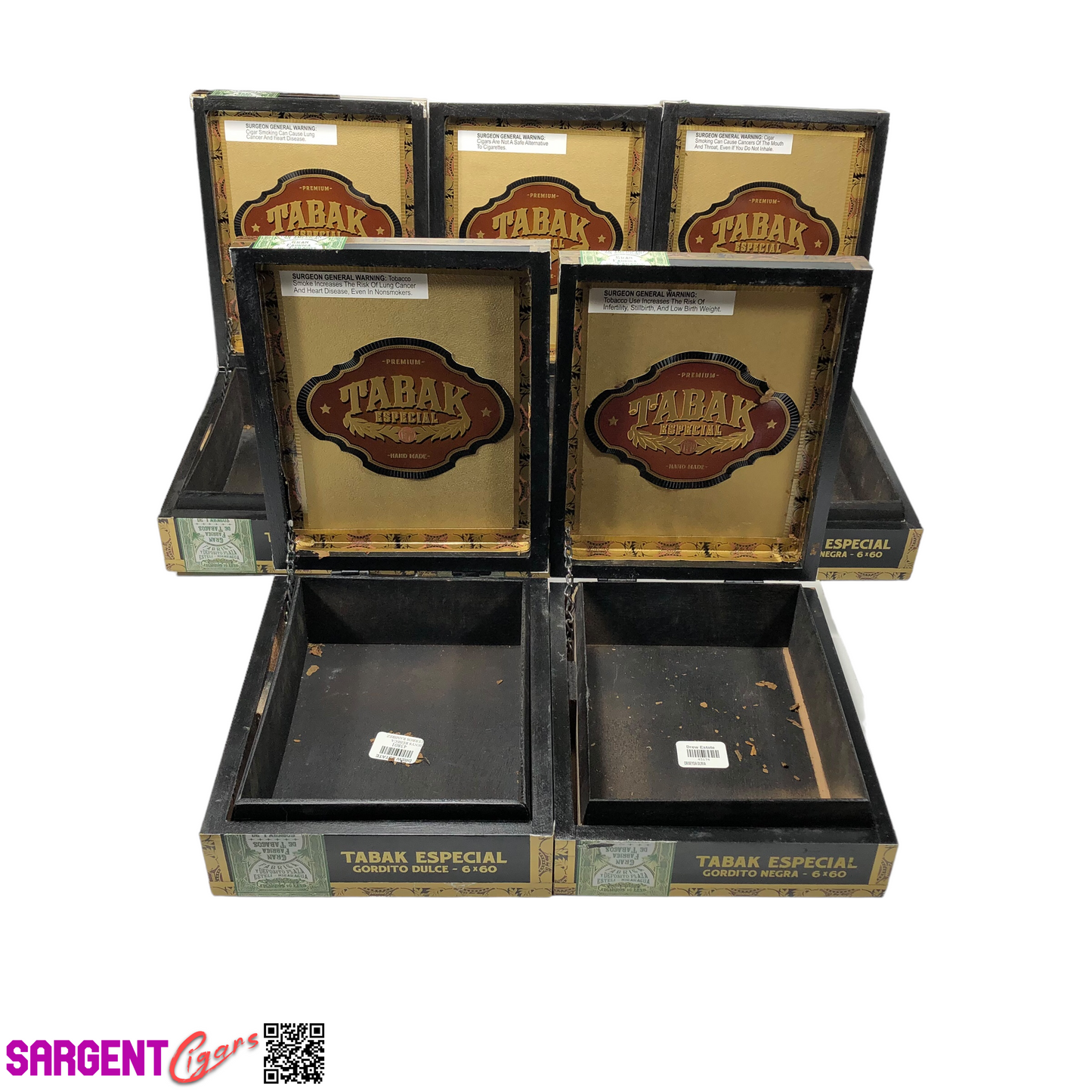 Lot of 5 Tabak Gordito Empty Wooden Cigar Boxes 7x9x2.5 #139