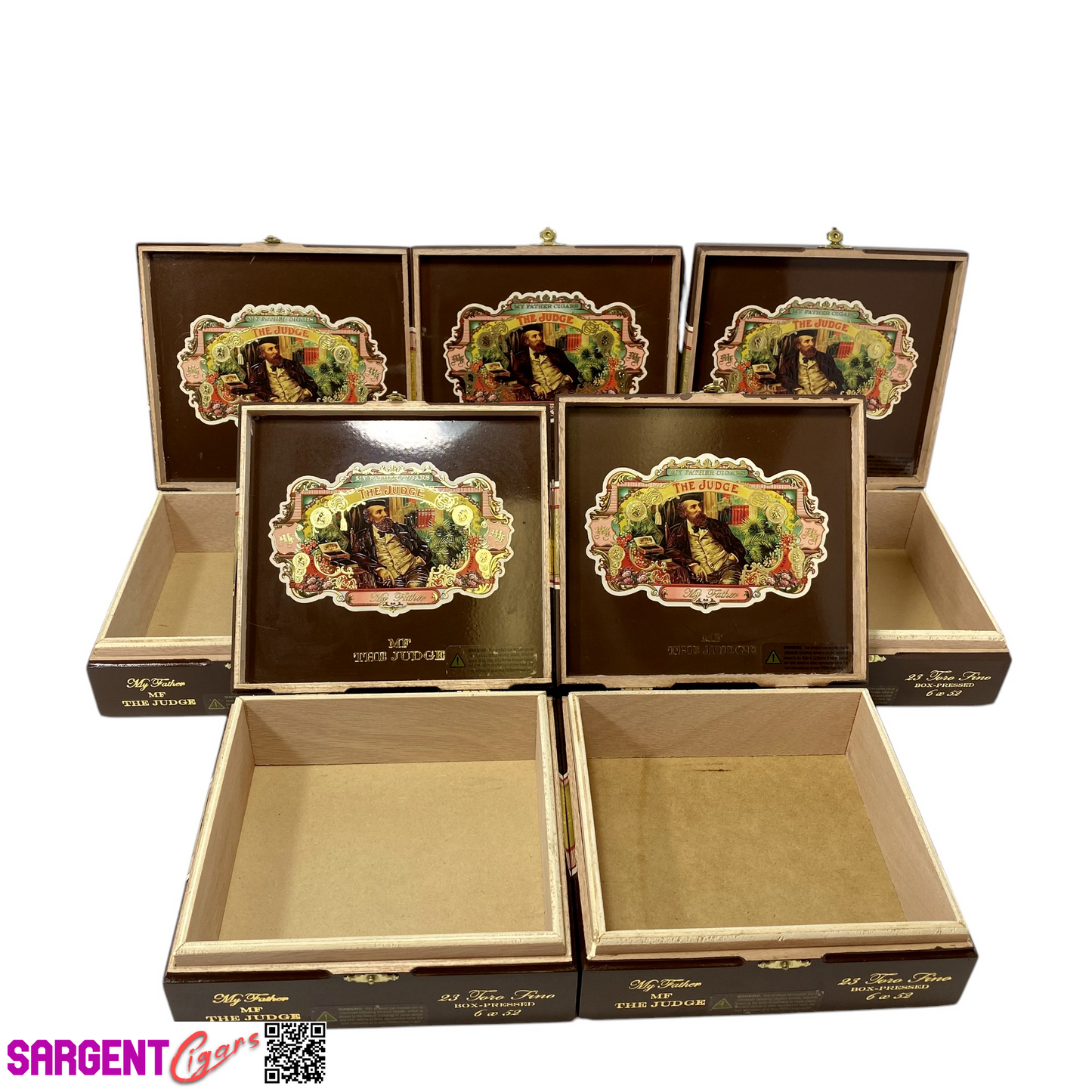 Lot of 5 My Father Cigars The Judge Fino Empty Wooden Cigar Boxes 7.75x7x2.75 #95
