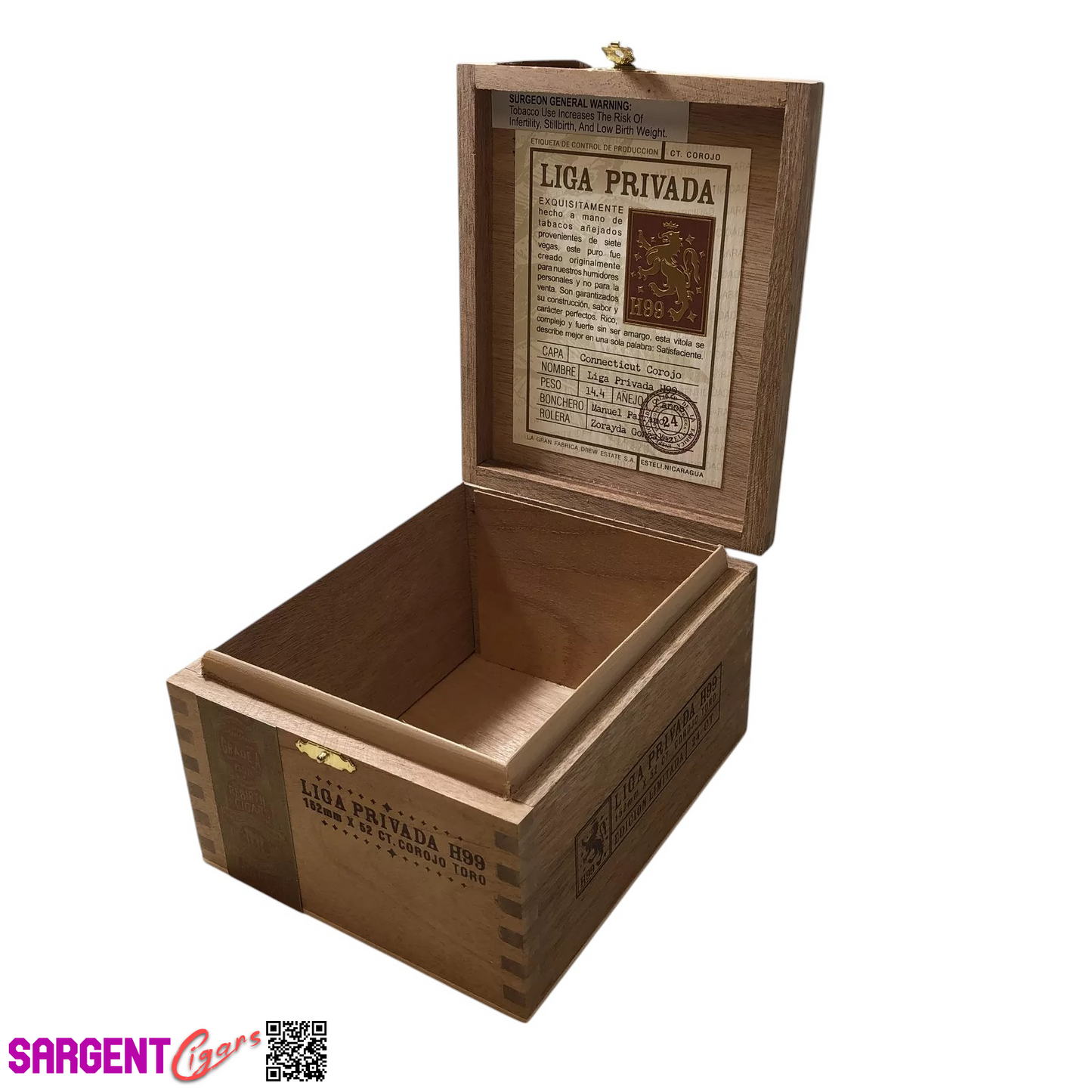 Liga Privada H99 Toro Empty Wooden Cigar Box 6x7.25x4