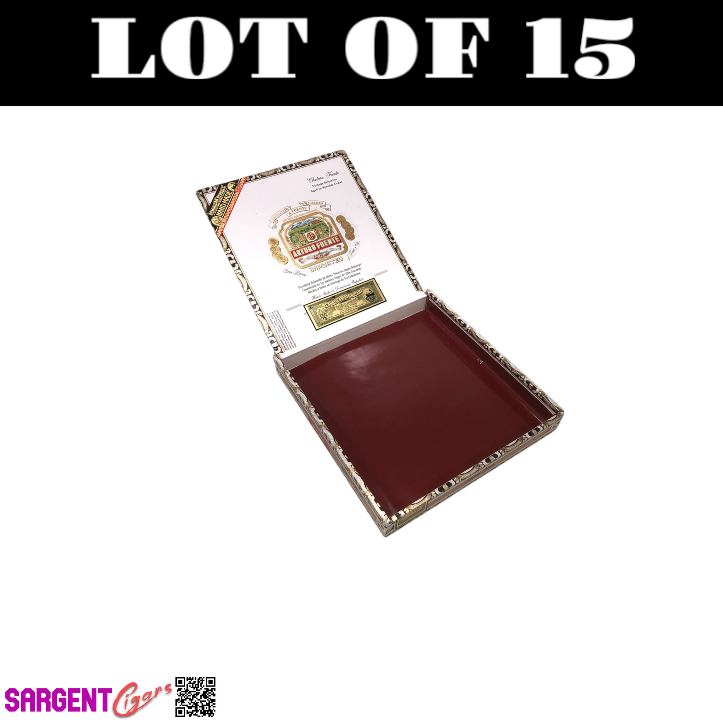 Lot of 15 Arturo Fuente Chateau Empty Cigar Boxes 9.5x9.75x1.25 (K)