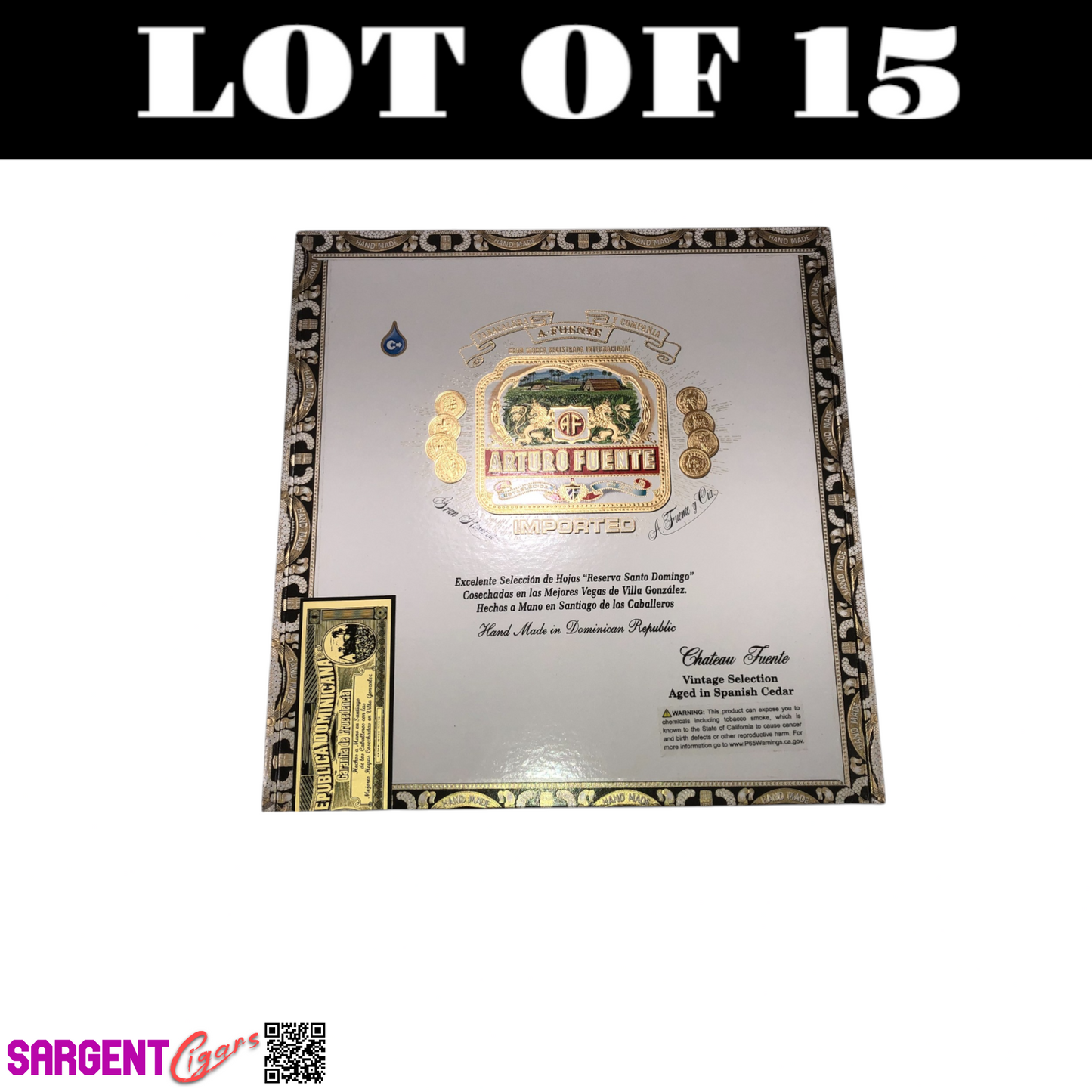 Lot of 15 Arturo Fuente Chateau Empty Cigar Boxes 9.5x9.75x1.25 (K)