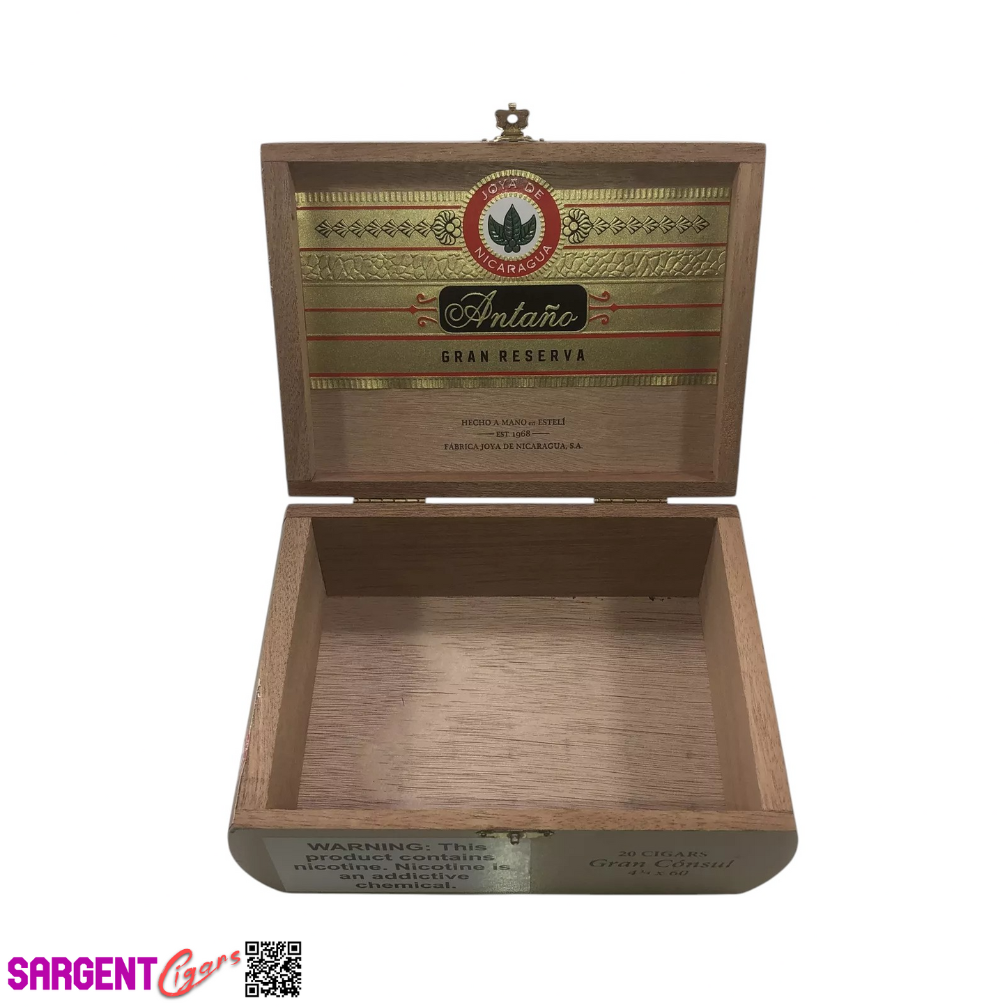 Joya De Nicaragua Antano Gran Consul Empty Wooden Cigar Box 7.75x5.5x3