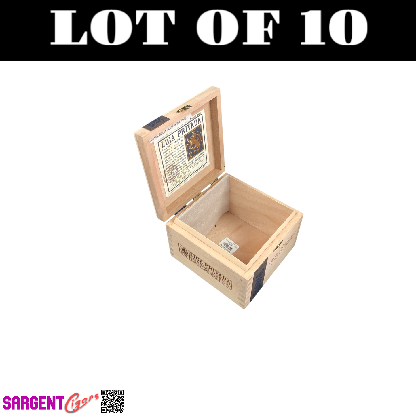 Lot of 10 Liga Privada Pancetta 2023 Empty Wooden Cigar Box 6x6x4 (N)
