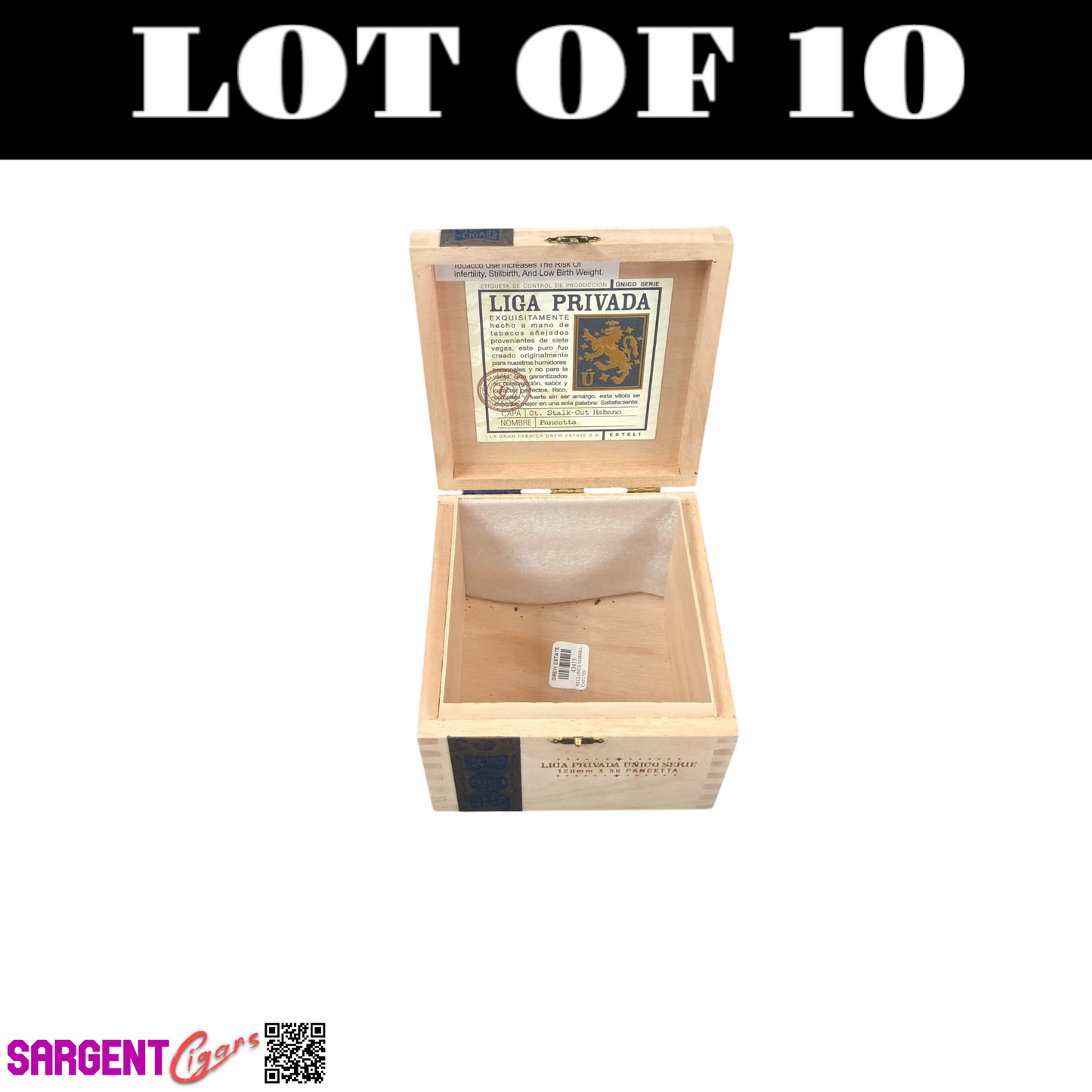 Lot of 10 Liga Privada Pancetta 2023 Empty Wooden Cigar Box 6x6x4 (N)