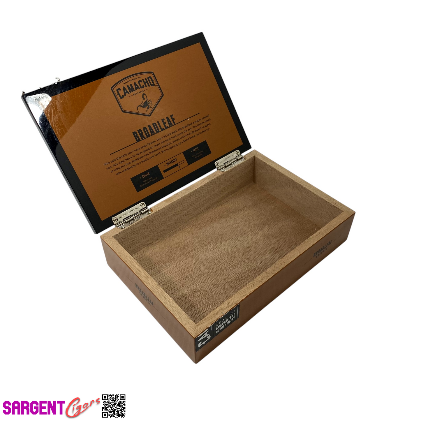 Camacho Broadleaf Robusto Empty Wooden Cigar Box 8.75x6x2.25