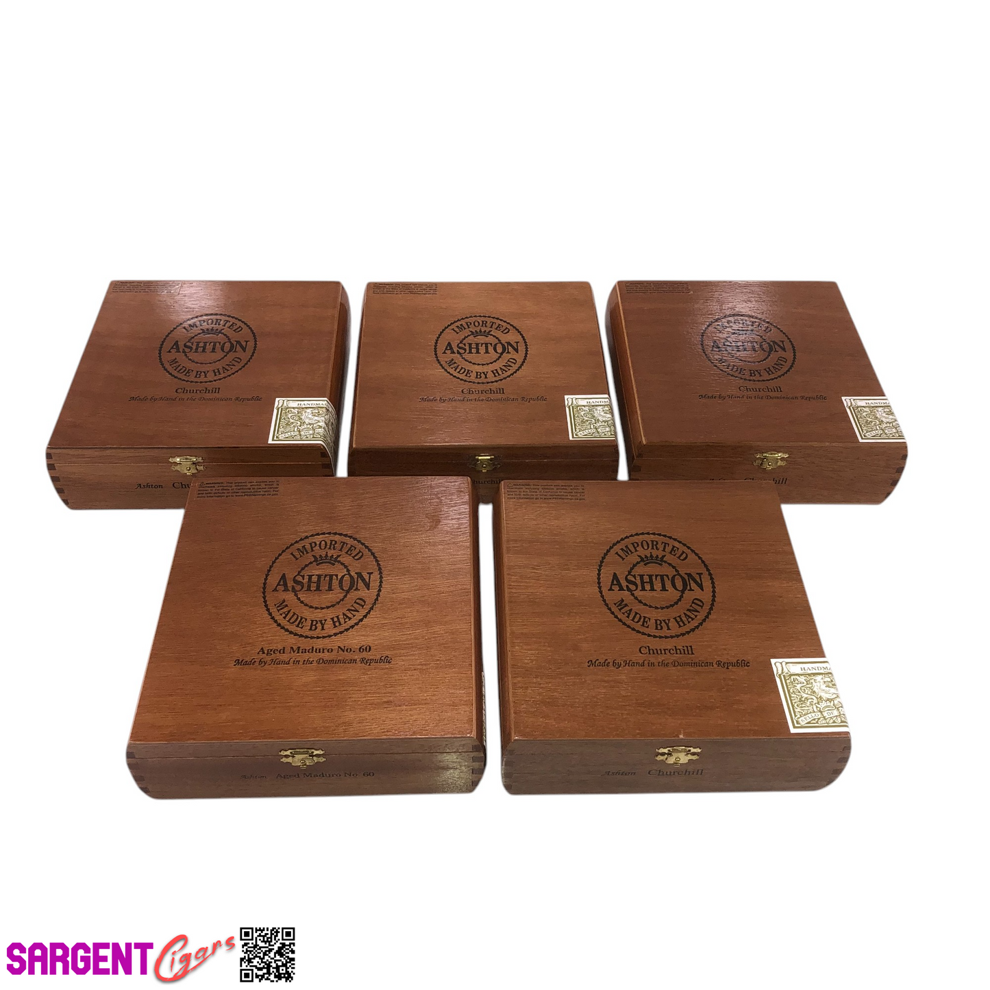 Lot of 5 Ashton Classic Churchill Empty Wooden Cigar Boxes 8x8.25x2.5 #137