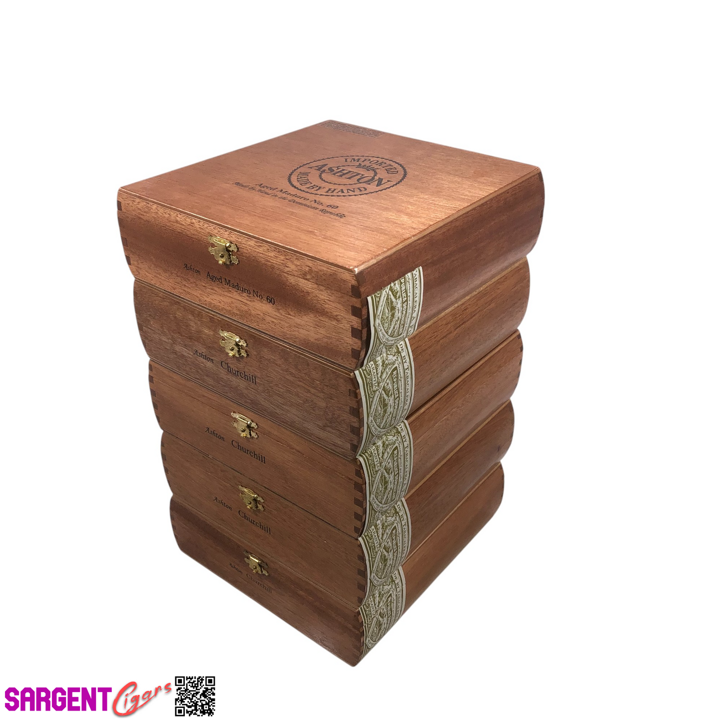 Lot of 5 Ashton Classic Churchill Empty Wooden Cigar Boxes 8x8.25x2.5 #137