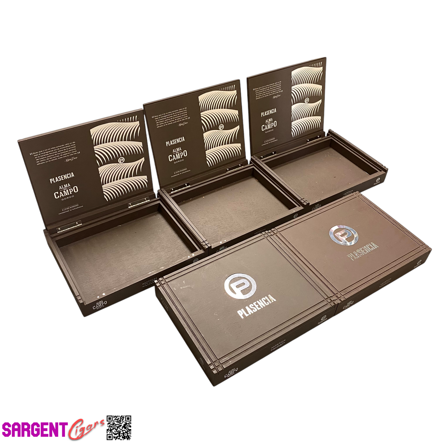 Lot of 5 Plasencia Madrono Empty Wooden Cigar Boxes 10x8.25x1.5 #138