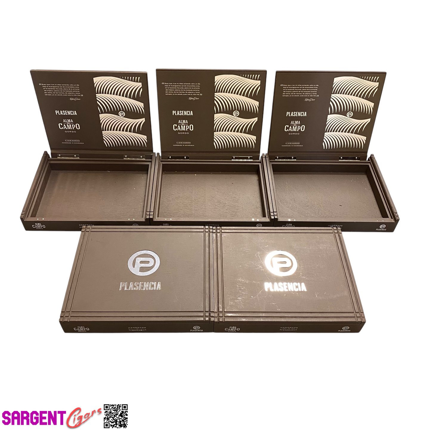 Lot of 5 Plasencia Madrono Empty Wooden Cigar Boxes 10x8.25x1.5 #138