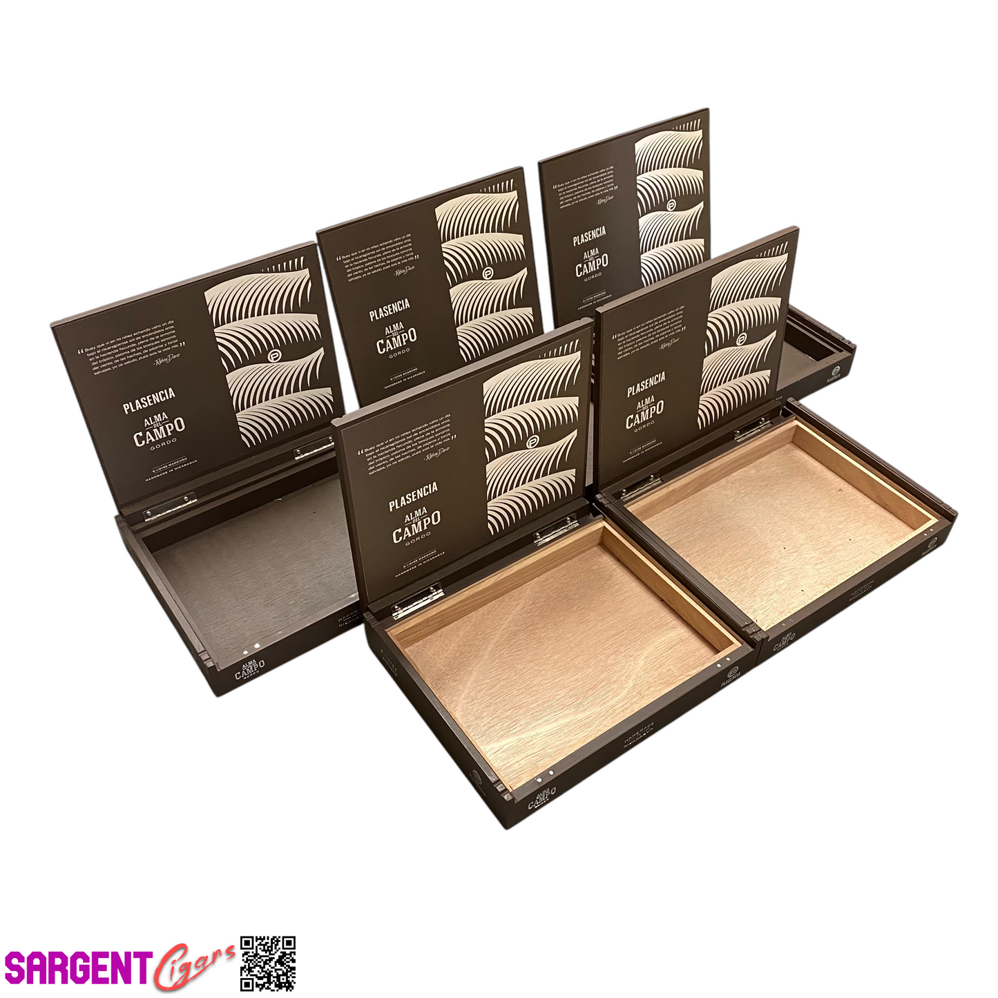 Lot of 5 Plasencia Madrono Empty Wooden Cigar Boxes 10x8.25x1.5 #138