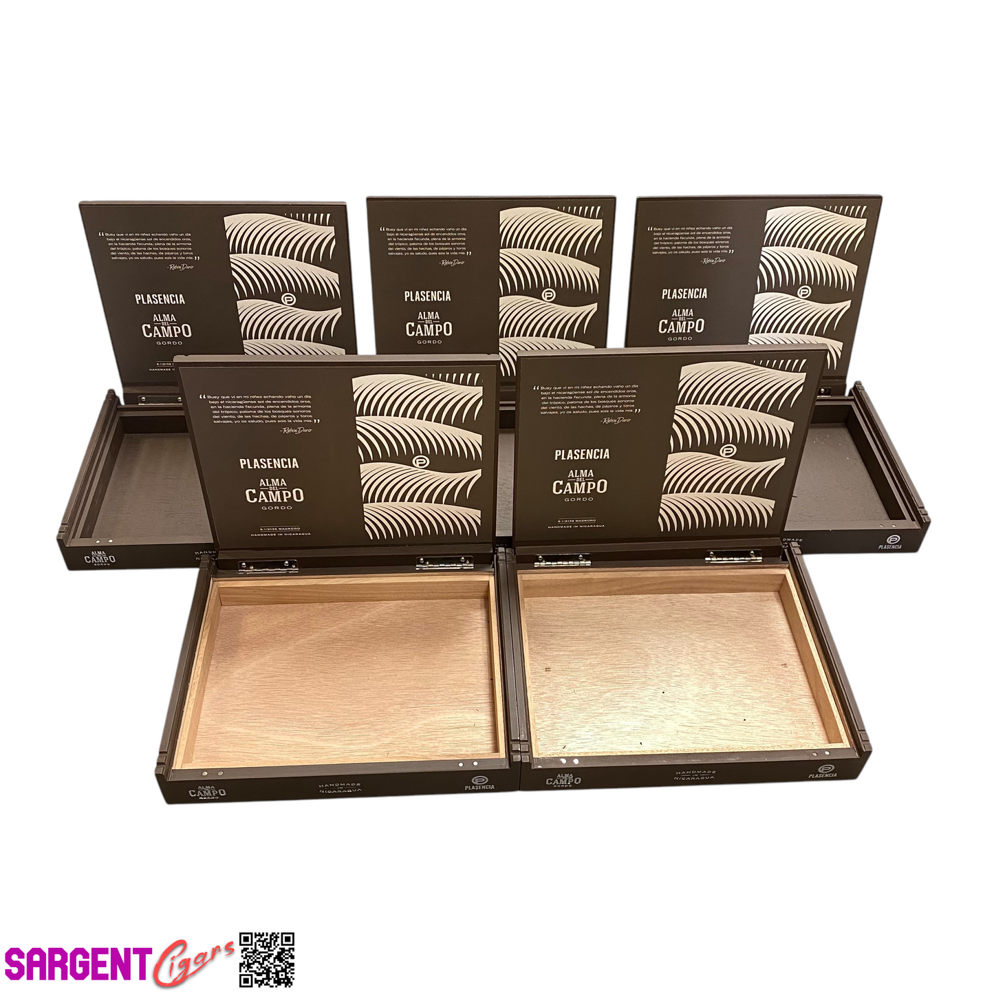 Lot of 5 Plasencia Madrono Empty Wooden Cigar Boxes 10x8.25x1.5 #138