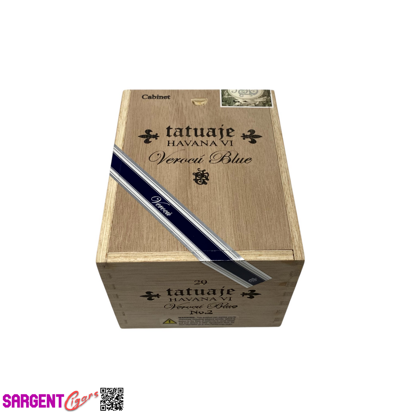 Tatuaje Verocu Blue No2 Empty Wooden Cigar Box 4.75x6.25x4