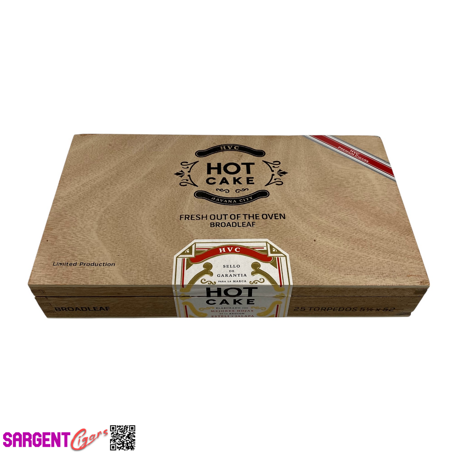HVC Hot Cake Broadleaf Torpedo Empty Wooden Cigar Box 11.5x6.75x2
