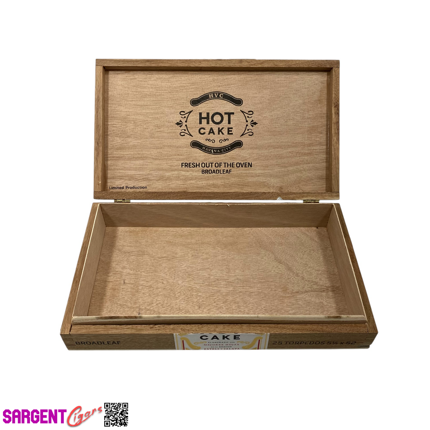 HVC Hot Cake Broadleaf Torpedo Empty Wooden Cigar Box 11.5x6.75x2
