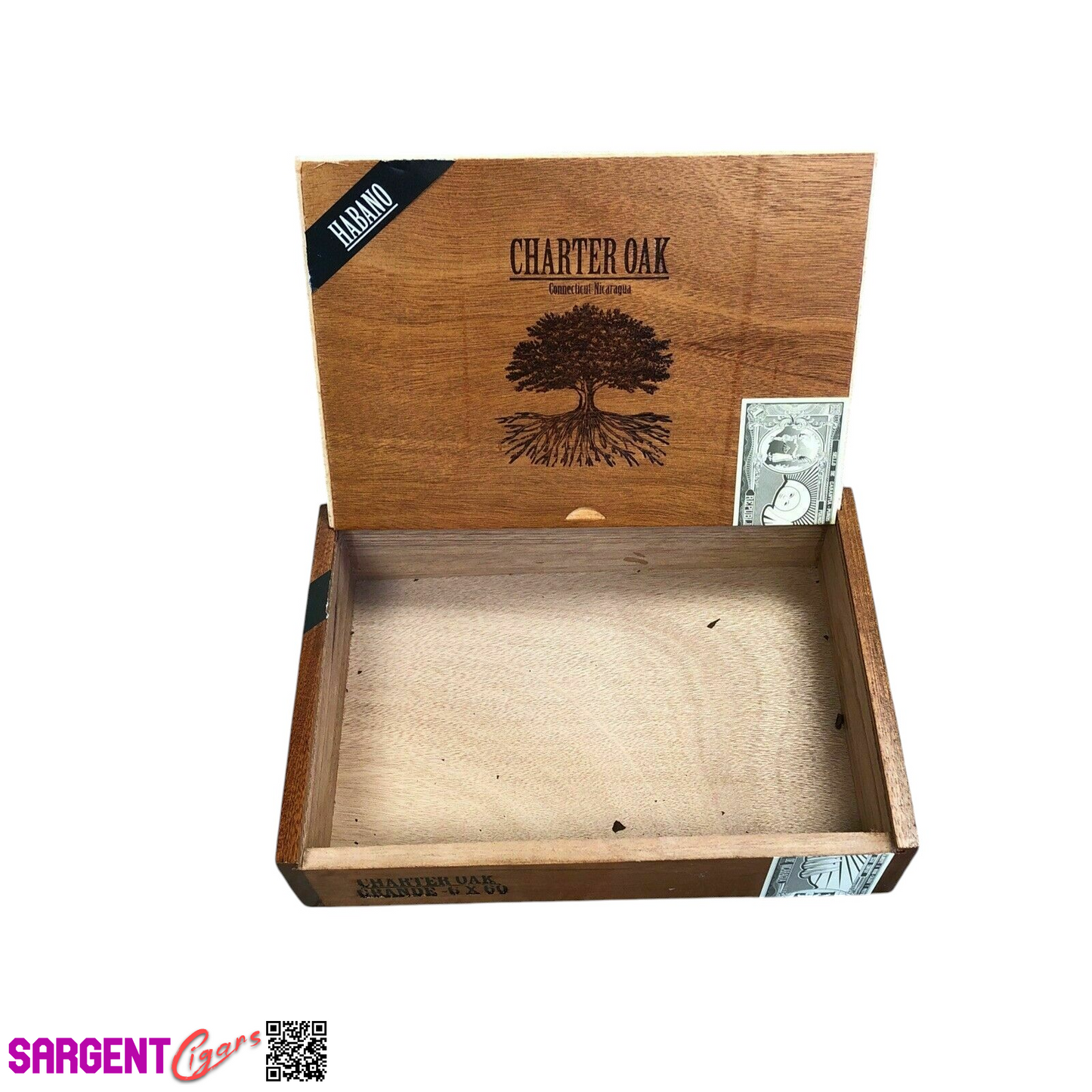 Charter Oak Hab Toro Empty Wooden Cigar Box 8.75x7x2