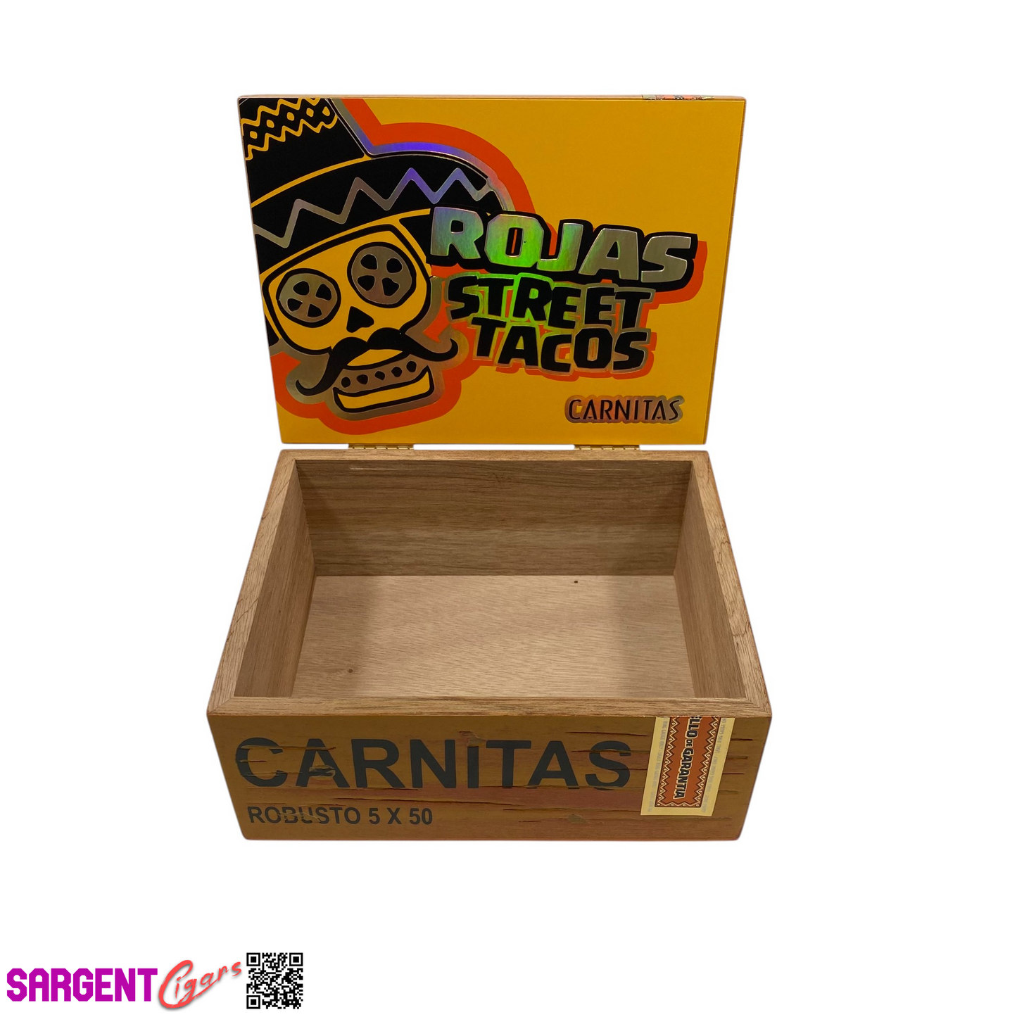 Rojas Street Tacos Carnitas Robusto Empty Wooden Cigar Box 7.5x6x3.5