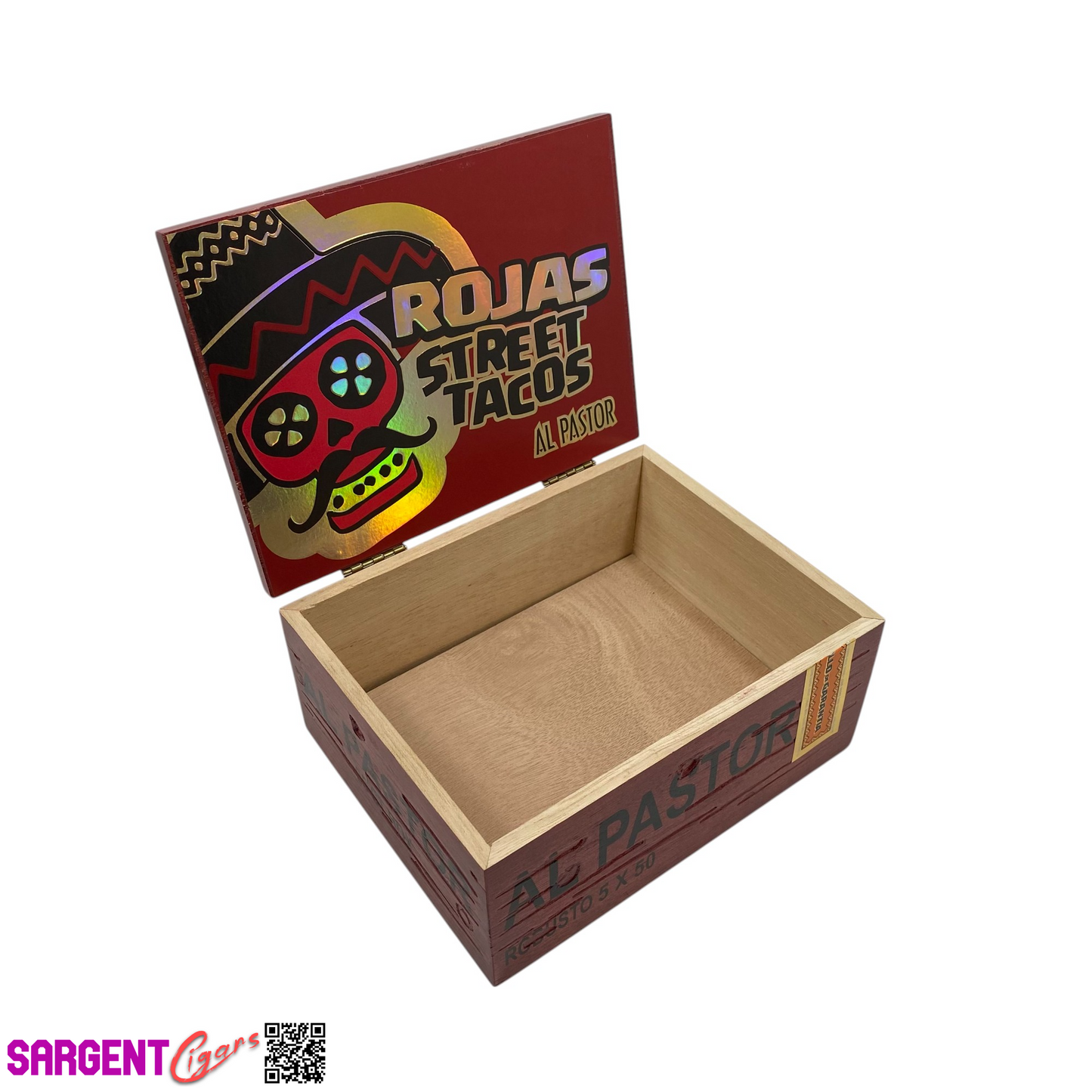Rojas Street Tacos Al Pastor Robusto Empty Wooden Cigar Box 7.5x6x3.5