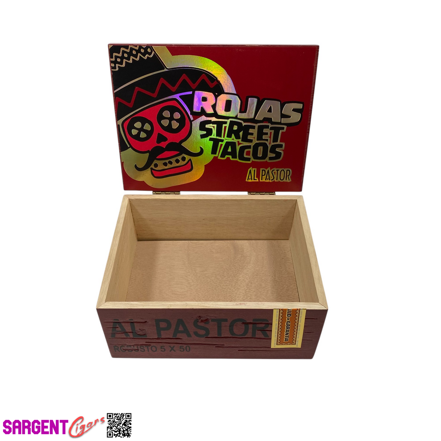 Rojas Street Tacos Al Pastor Robusto Empty Wooden Cigar Box 7.5x6x3.5