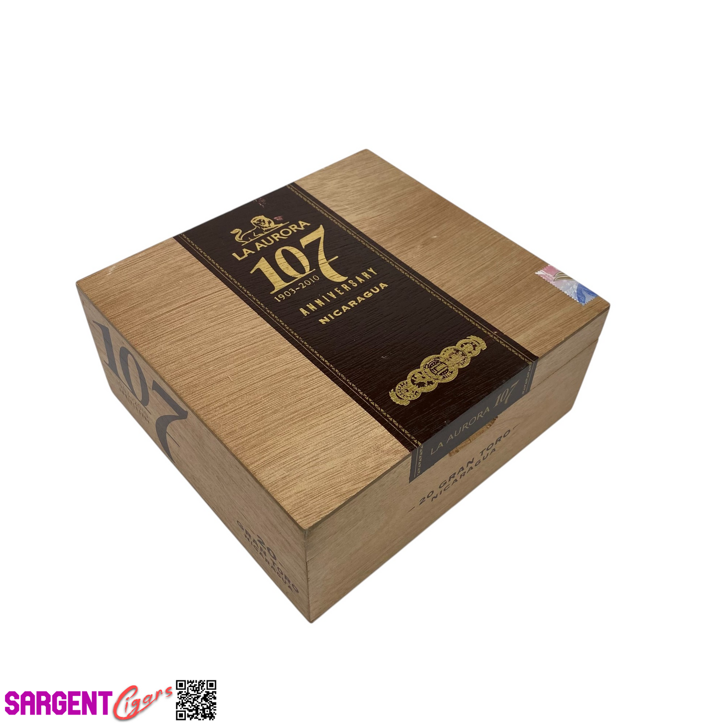 La Aurora 107 Gran Toro Empty Wooden Cigar Box 7.25x7x3.25