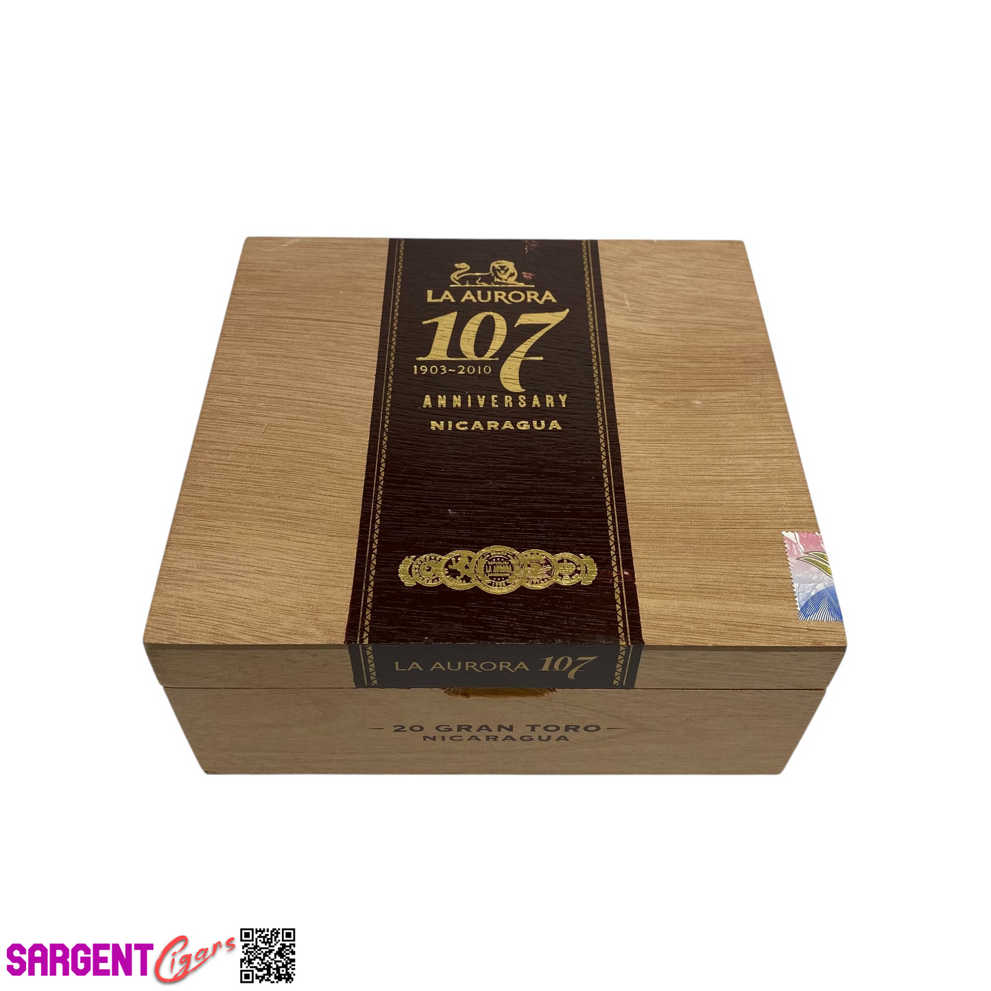 La Aurora 107 Gran Toro Empty Wooden Cigar Box 7.25x7x3.25