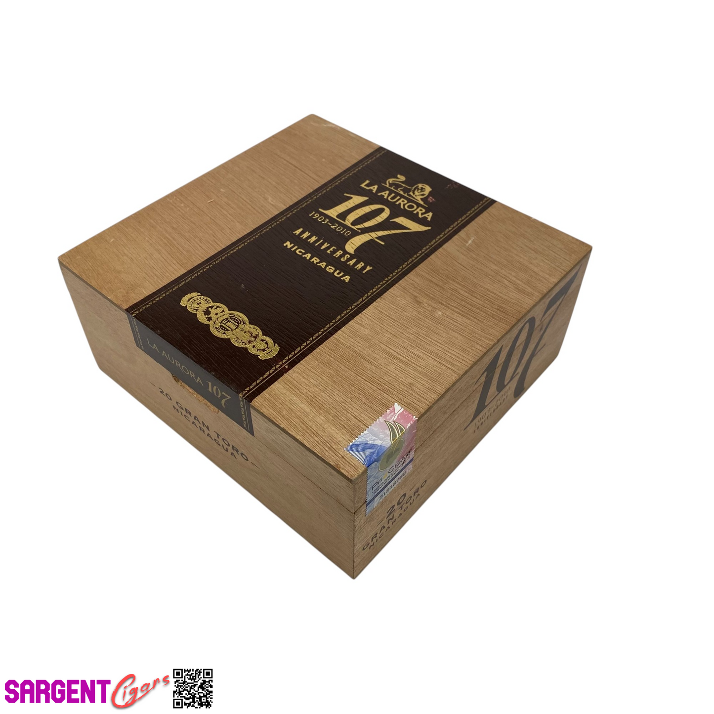 La Aurora 107 Gran Toro Empty Wooden Cigar Box 7.25x7x3.25