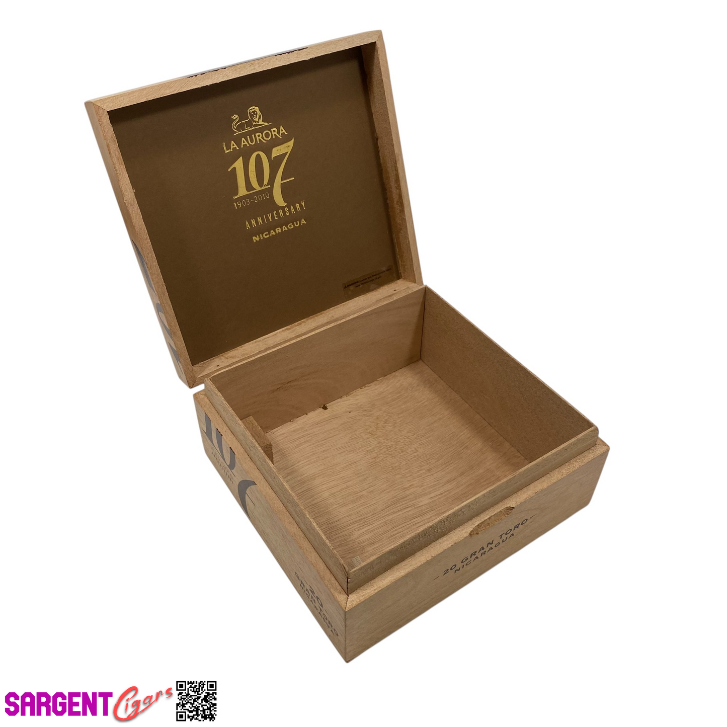 La Aurora 107 Gran Toro Empty Wooden Cigar Box 7.25x7x3.25