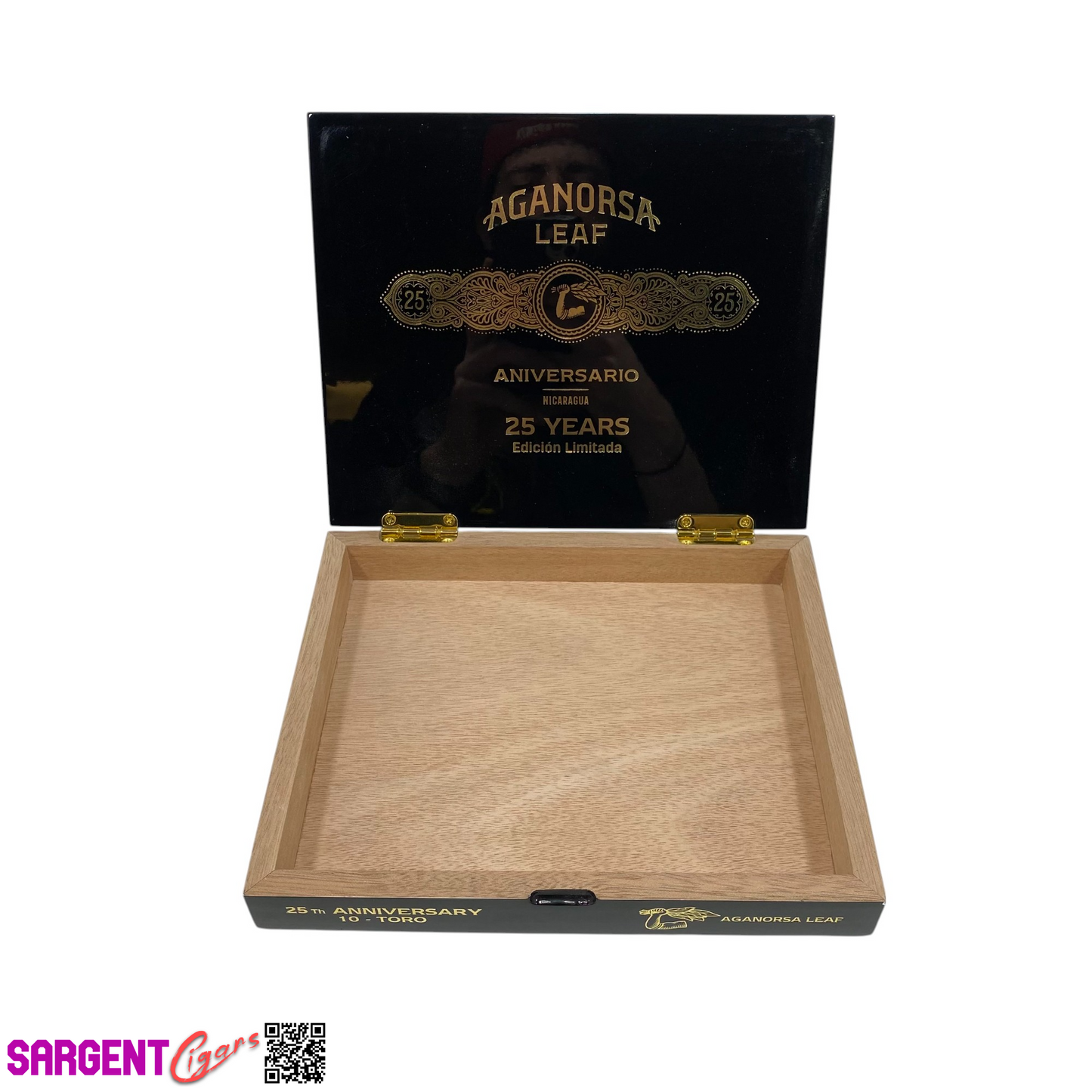 Aganorsa Leaf 25th Aniversario Toro Empty Wooden Cigar Box 9x7.25x1.5