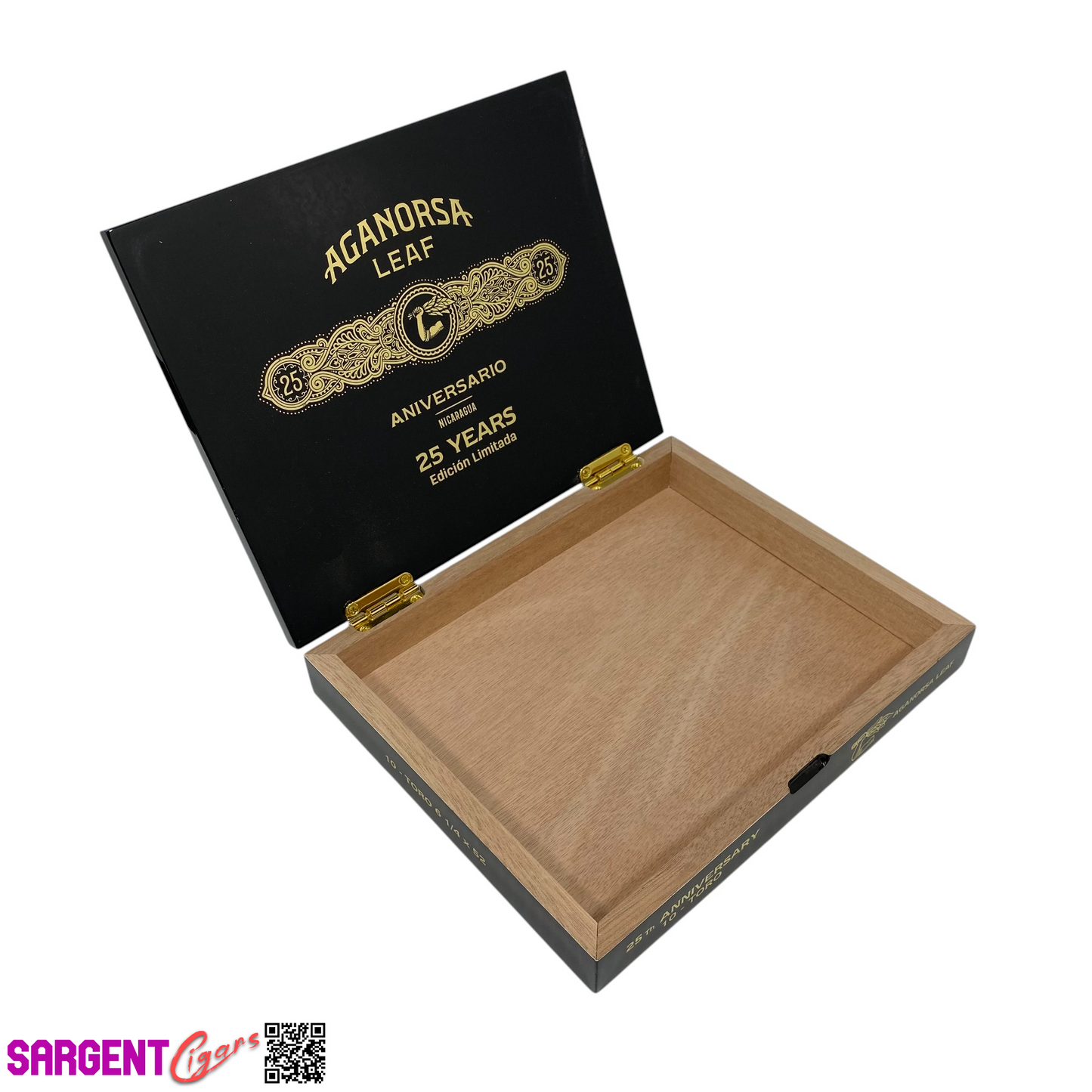 Aganorsa Leaf 25th Aniversario Toro Empty Wooden Cigar Box 9x7.25x1.5