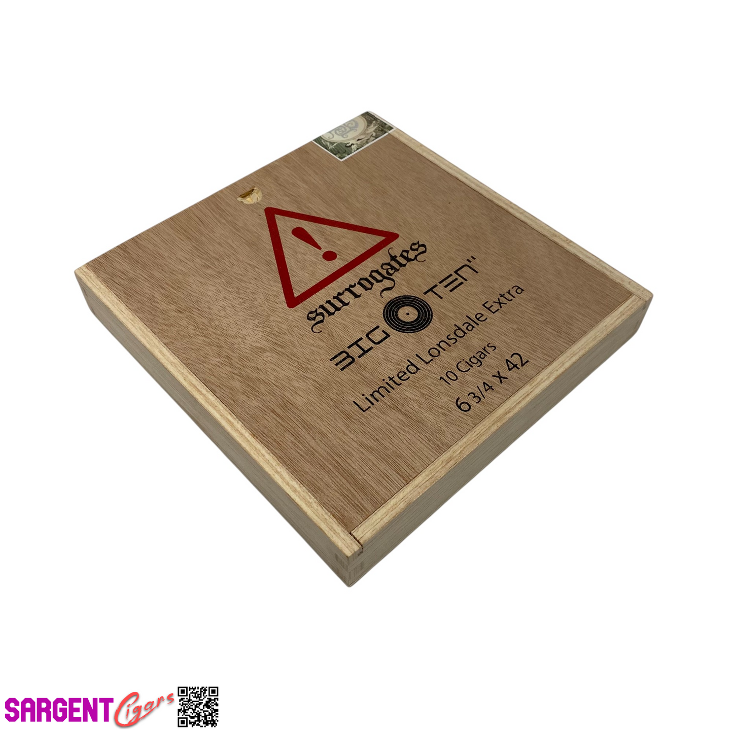 Surrogates Big Ten Lonsdale Empty Wooden Cigar Box 7.25x7.5x1