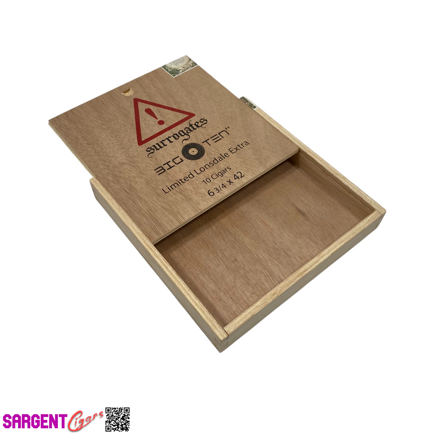 Surrogates Big Ten Lonsdale Empty Wooden Cigar Box 7.25x7.5x1