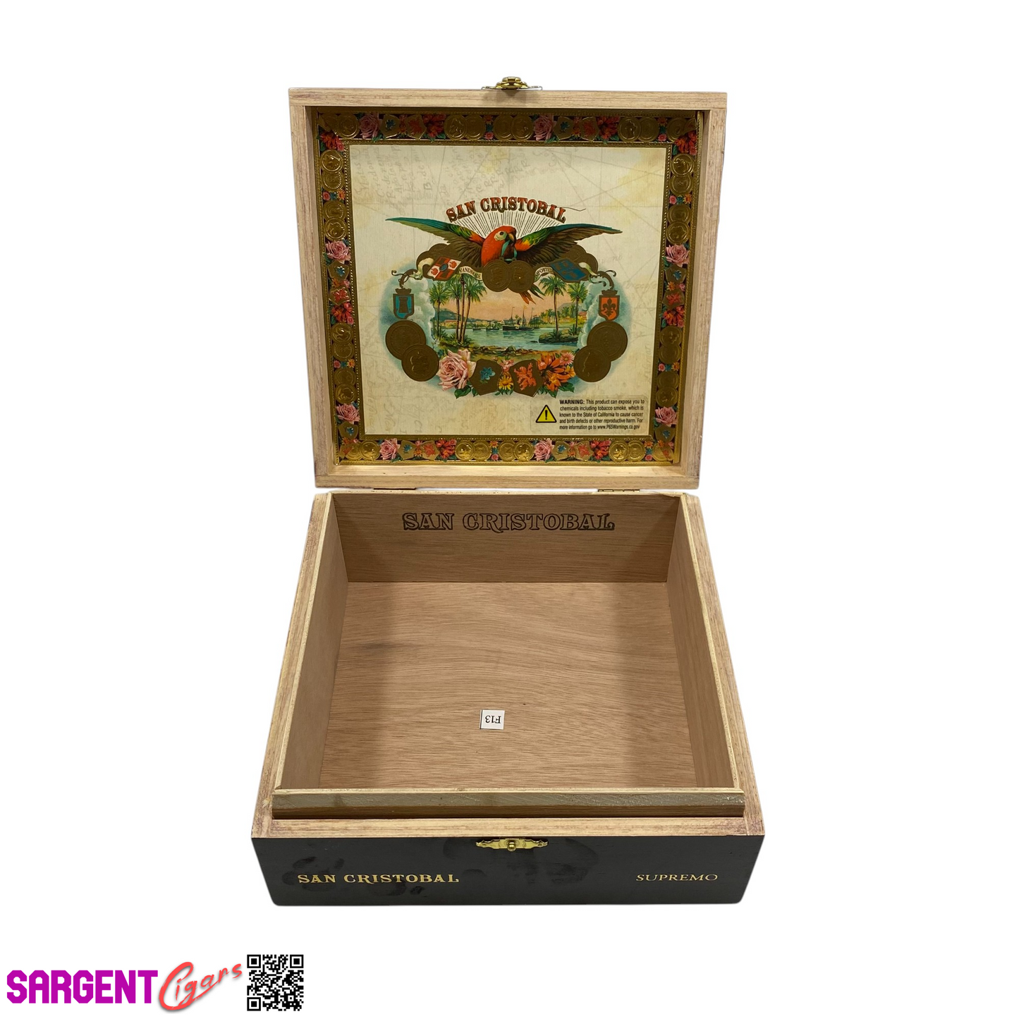 San Cristobal Supremo Empty Wooden Cigar Box 7.25x7x3