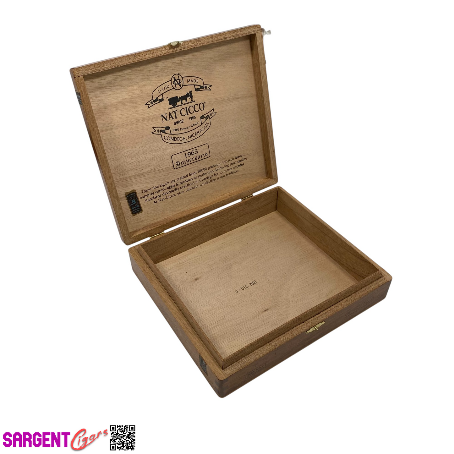 Nat Cicco 1965 Double Toro Empty Wooden Cigar Box 9x8x2