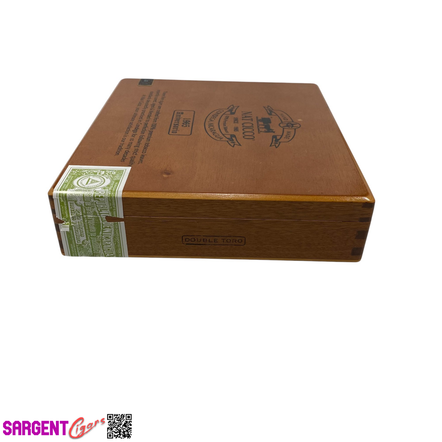 Nat Cicco 1965 Double Toro Empty Wooden Cigar Box 9x8x2