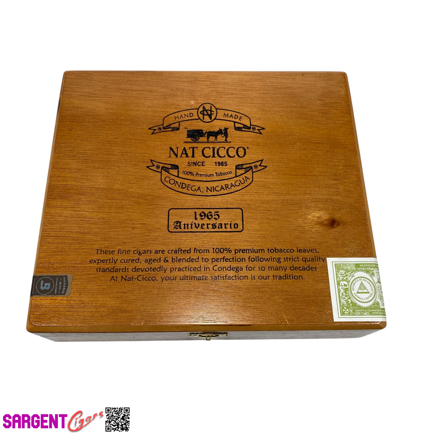 Nat Cicco 1965 Double Toro Empty Wooden Cigar Box 9x8x2