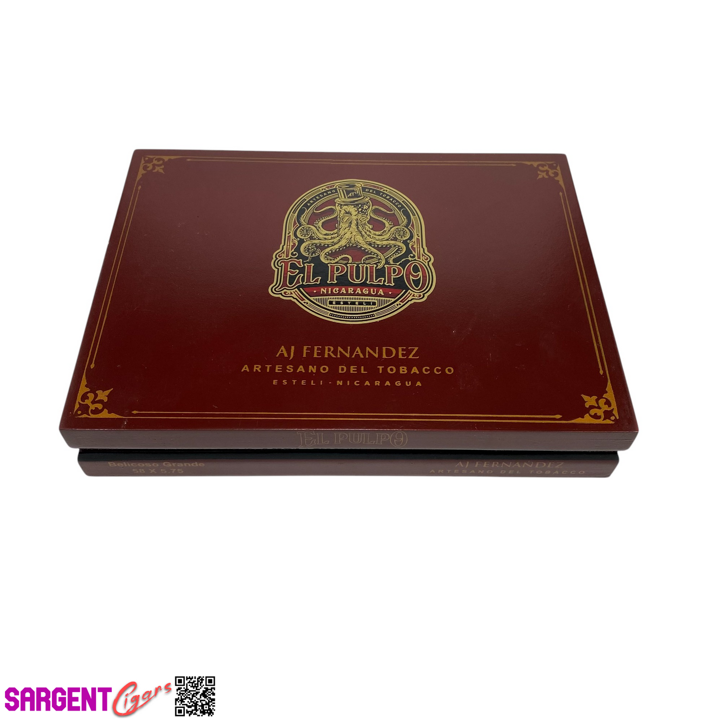 Aj Fernandez El Pulpo Belicoso Empty Wooden Cigar Box 9x6.75x1.5