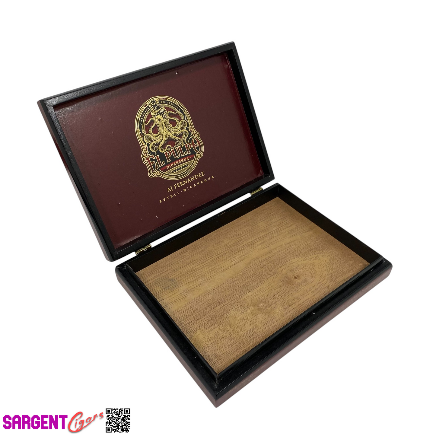 Aj Fernandez El Pulpo Belicoso Empty Wooden Cigar Box 9x6.75x1.5