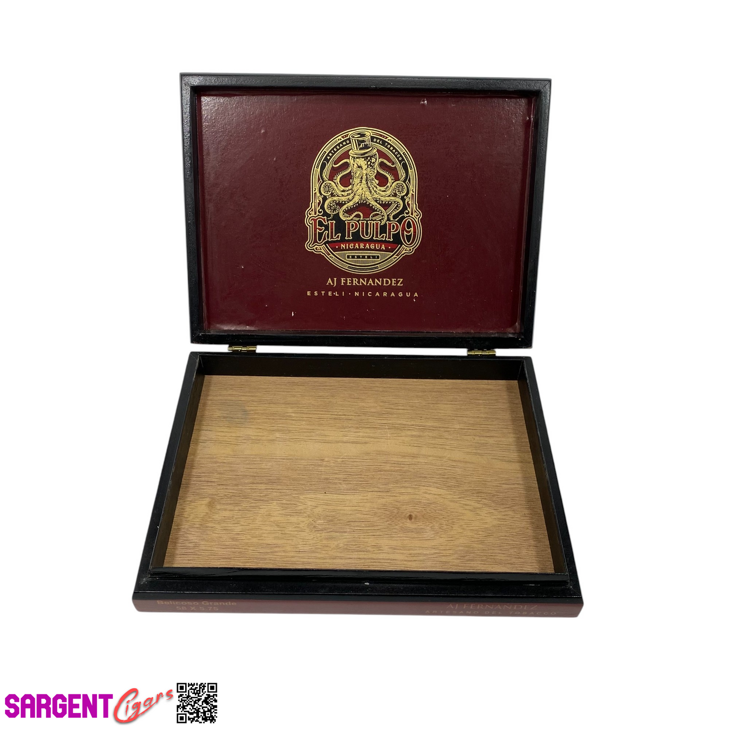Aj Fernandez El Pulpo Belicoso Empty Wooden Cigar Box 9x6.75x1.5